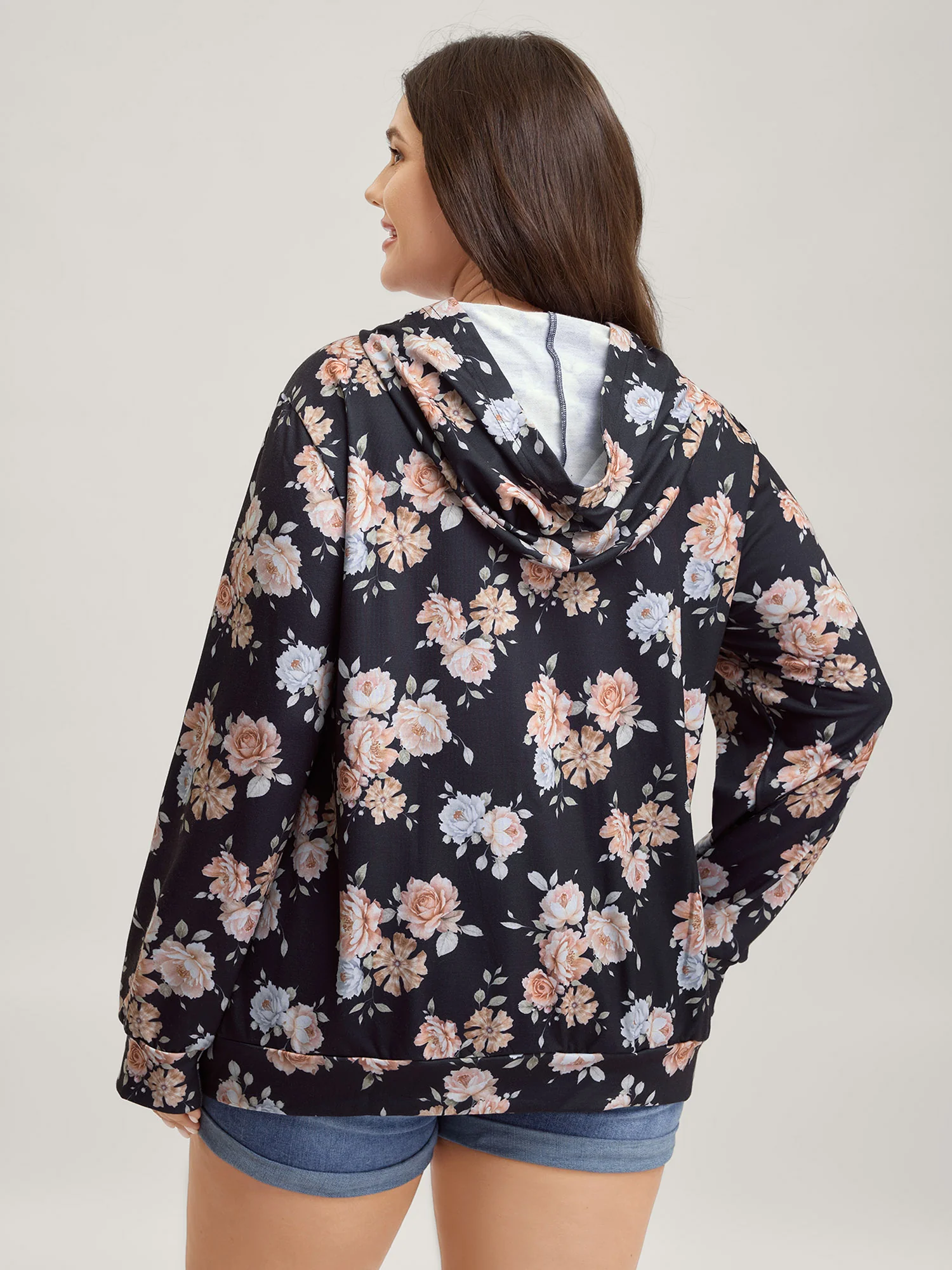 Floral Print Ties Hooded Sweatshirt - Image 4