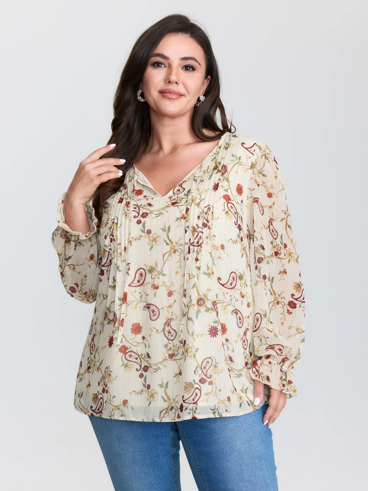 Floral Print Toothpick Pleats Blouse