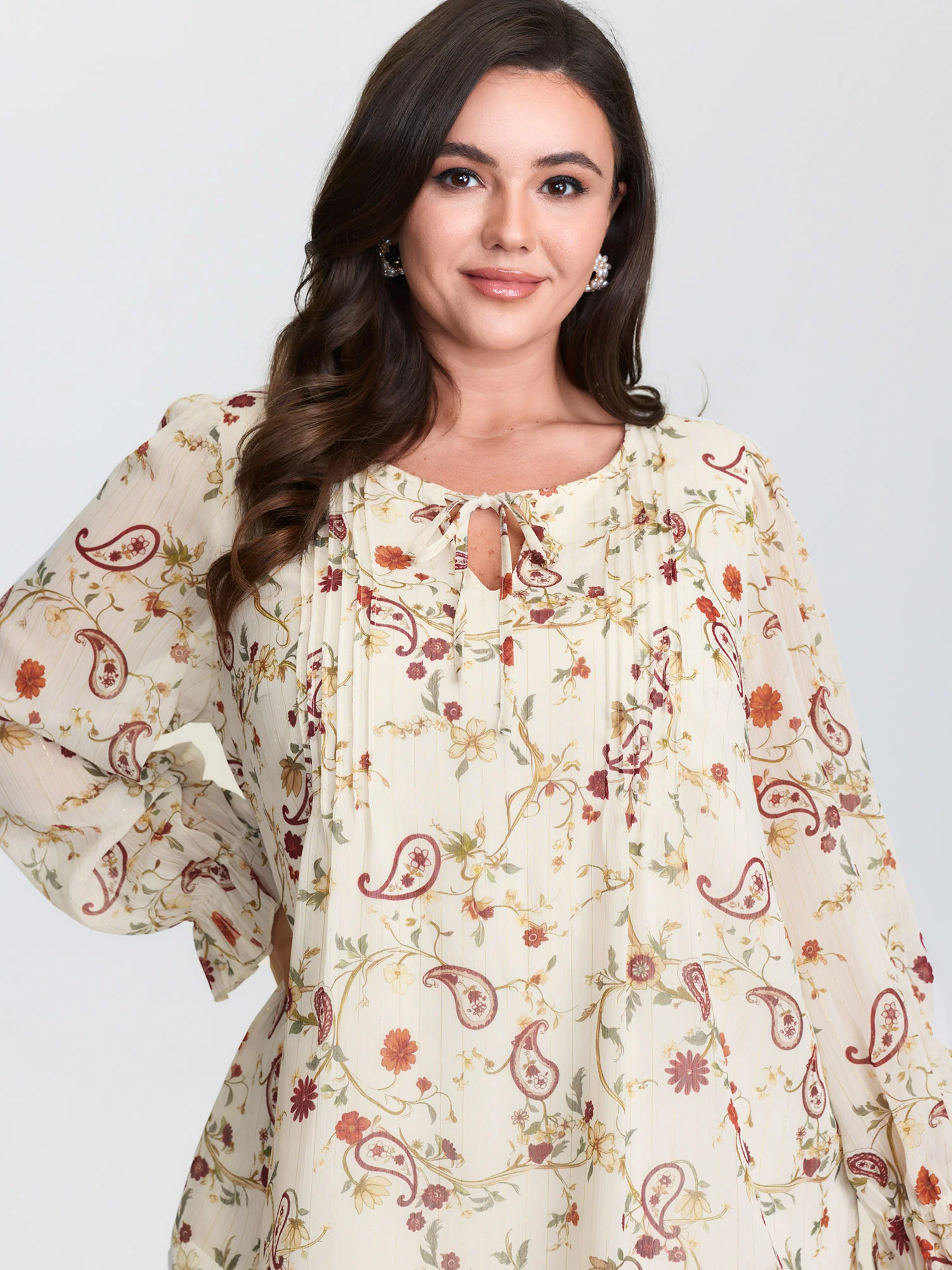 Floral Print Toothpick Pleats Blouse - Image 2