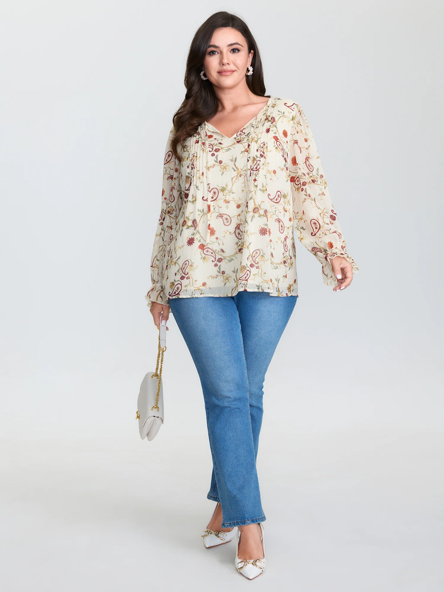 Floral Print Toothpick Pleats Blouse - Image 3