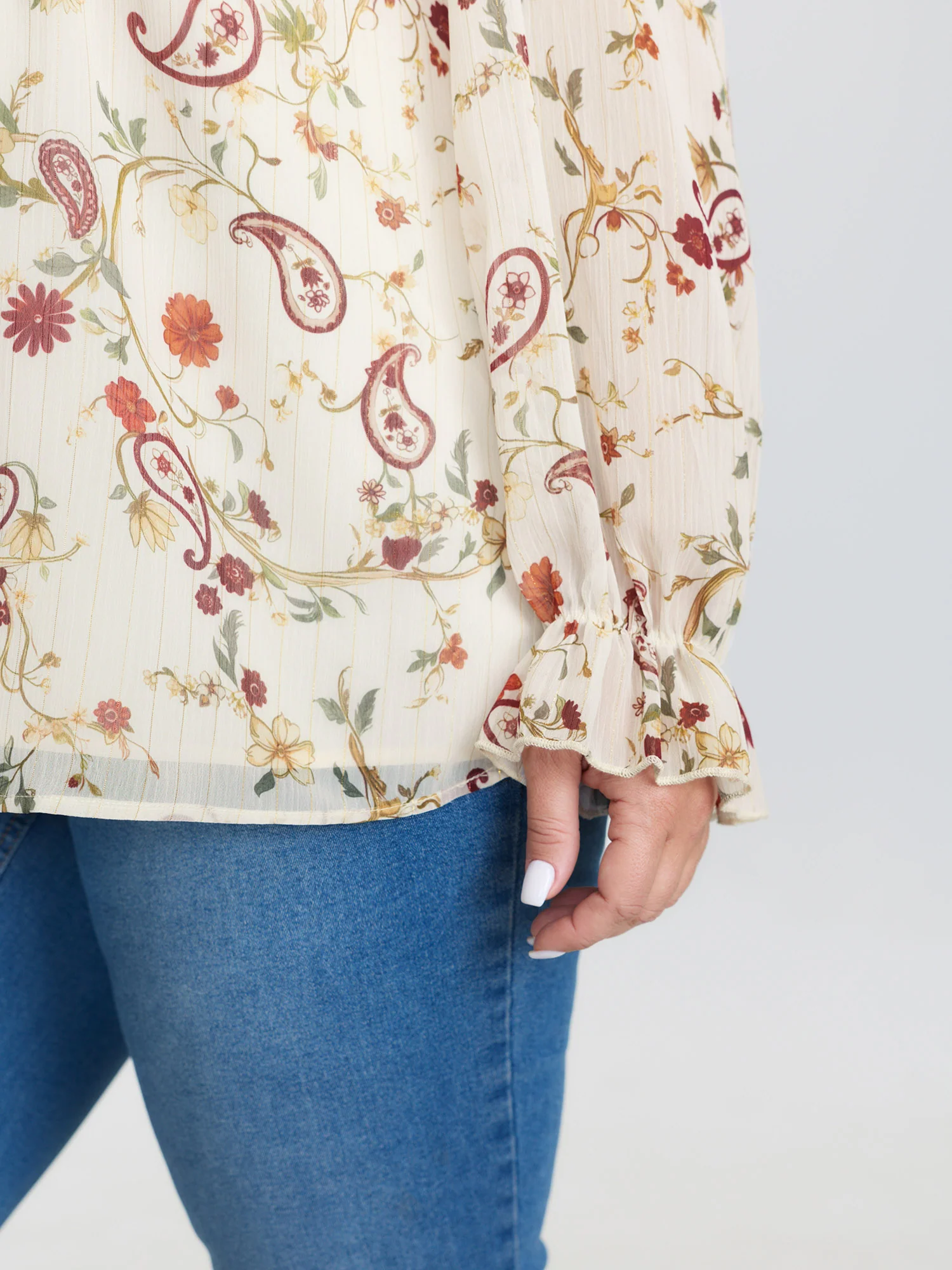 Floral Print Toothpick Pleats Blouse - Image 4