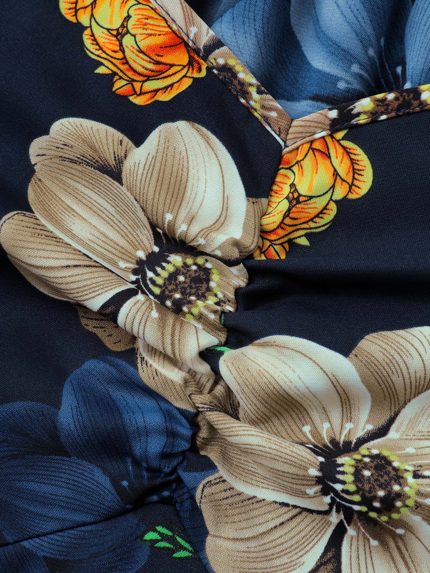 Floral Print Triangular Waist Cinched Midi Dress - Image 5
