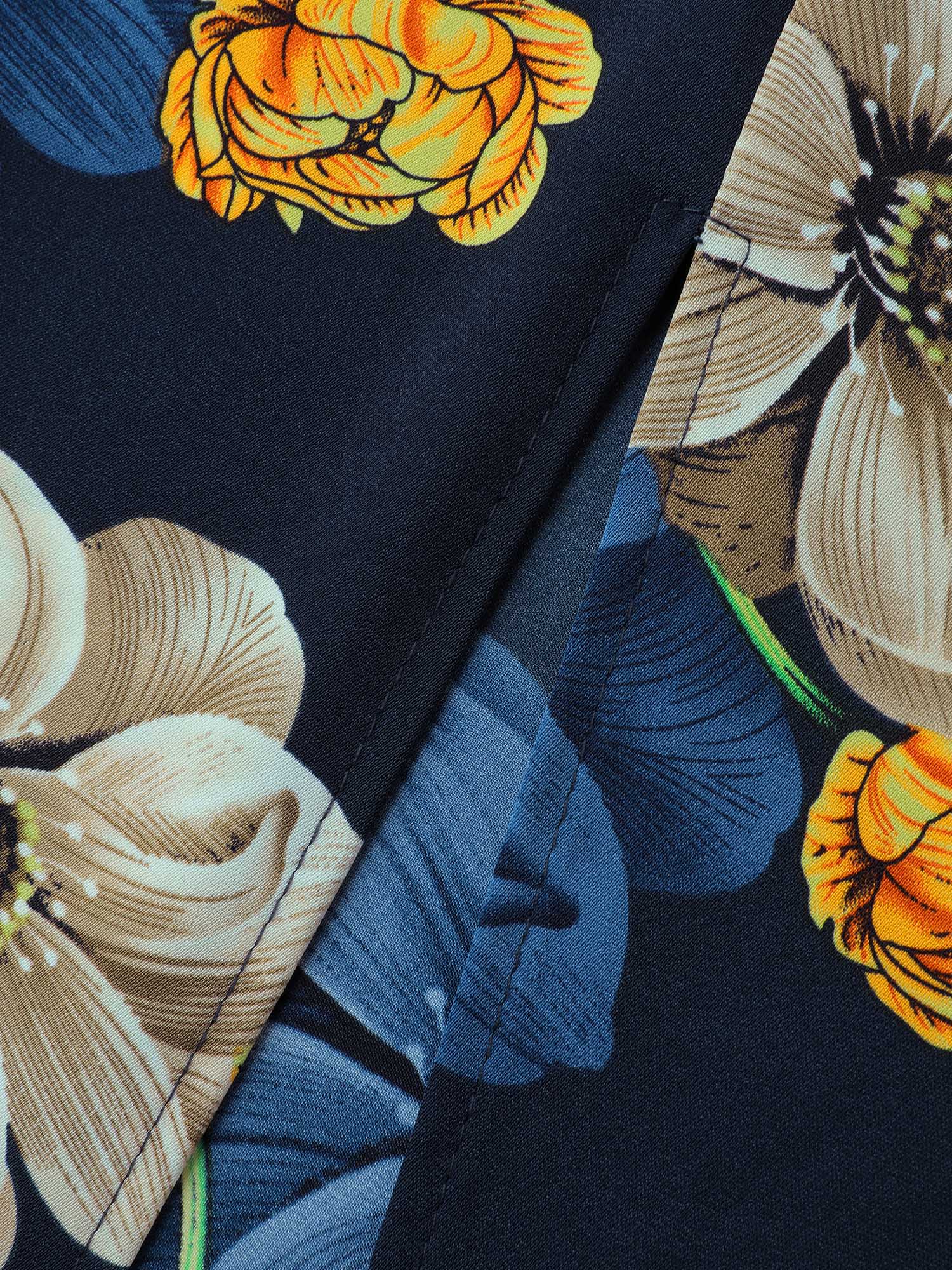 Floral Print Triangular Waist Cinched Midi Dress - Image 6