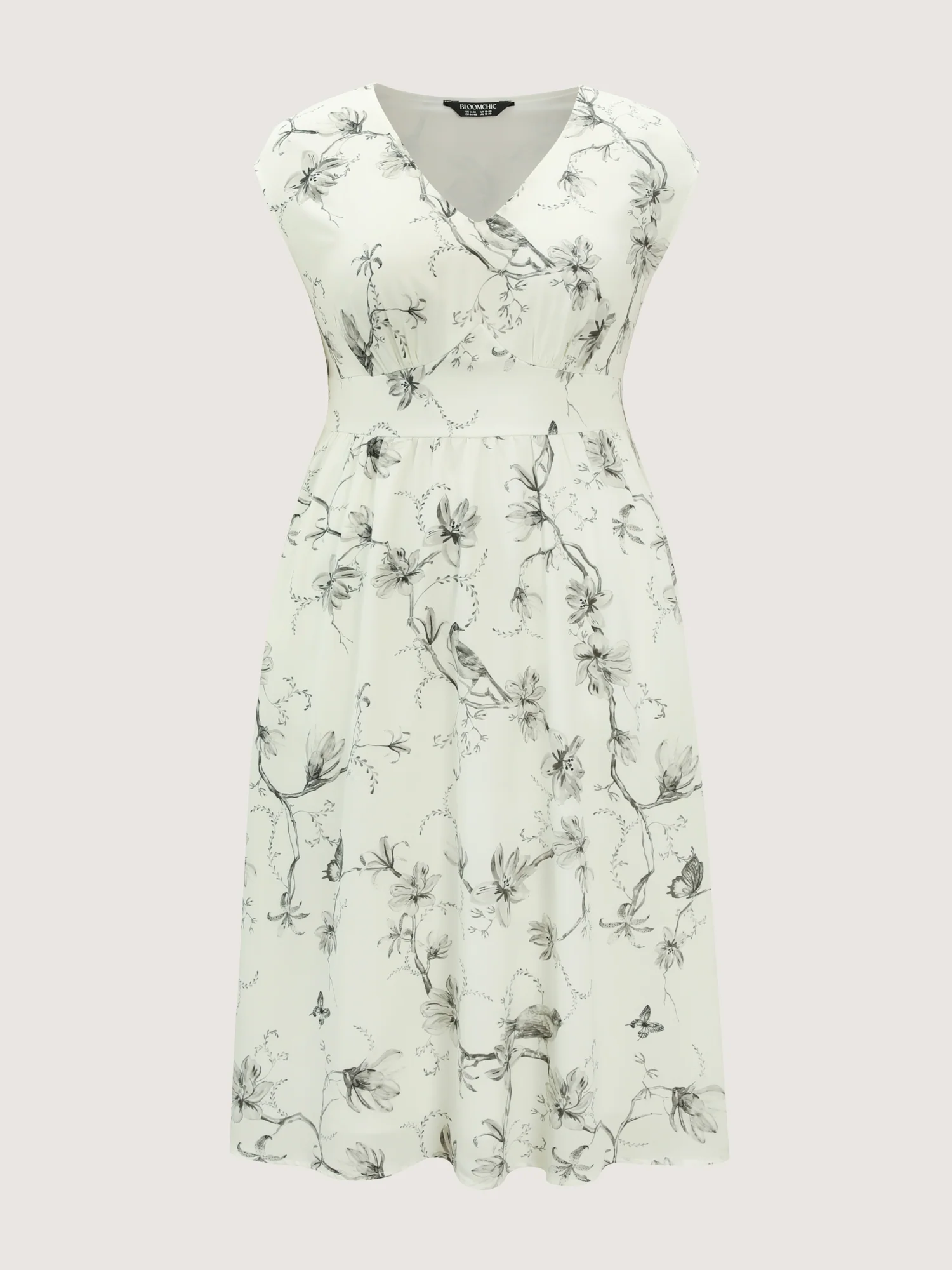Floral Print Triangular Waist Midi Dress - Image 7