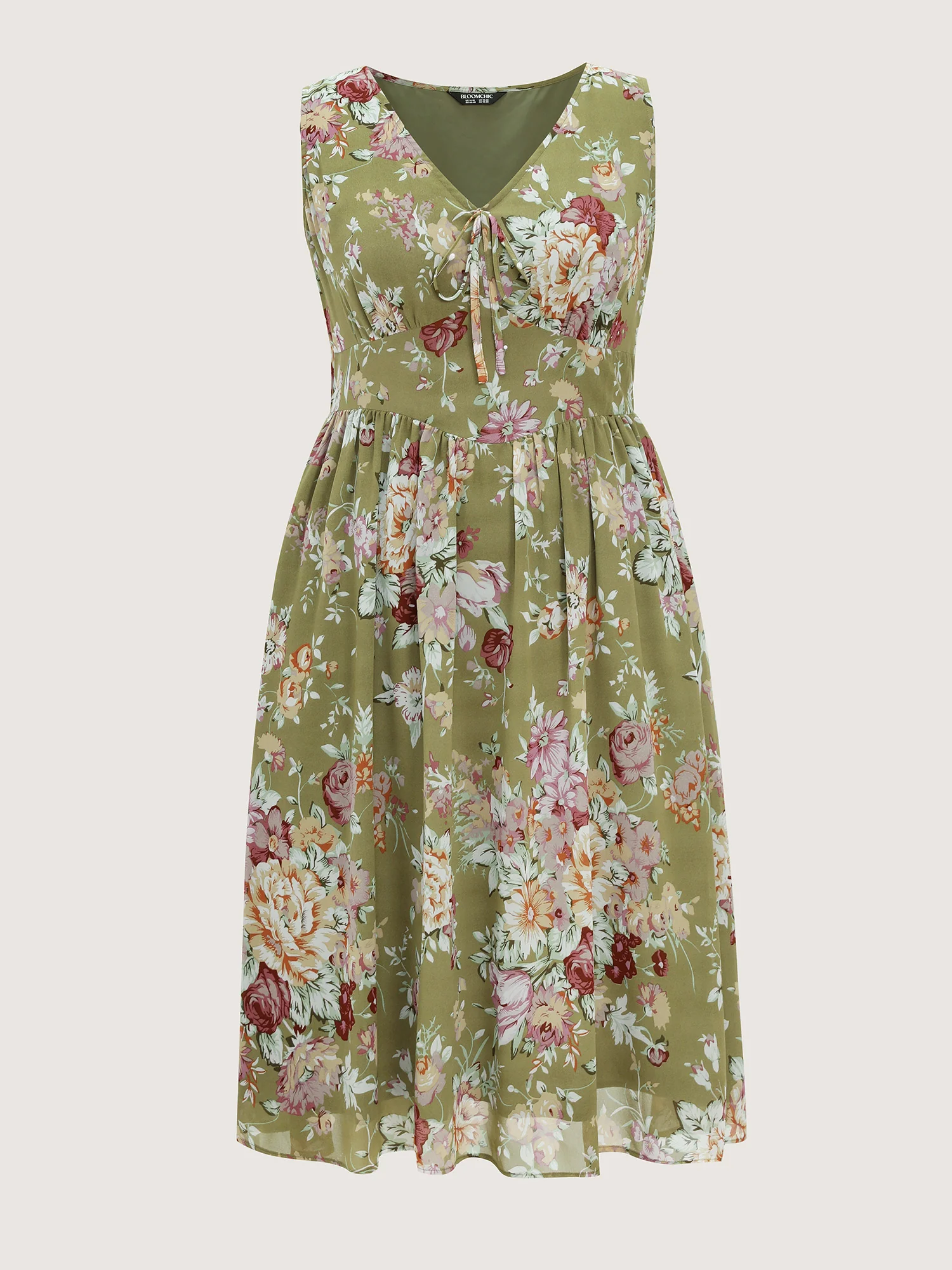 Floral Print Triangular Waist Midi Dress - Image 7