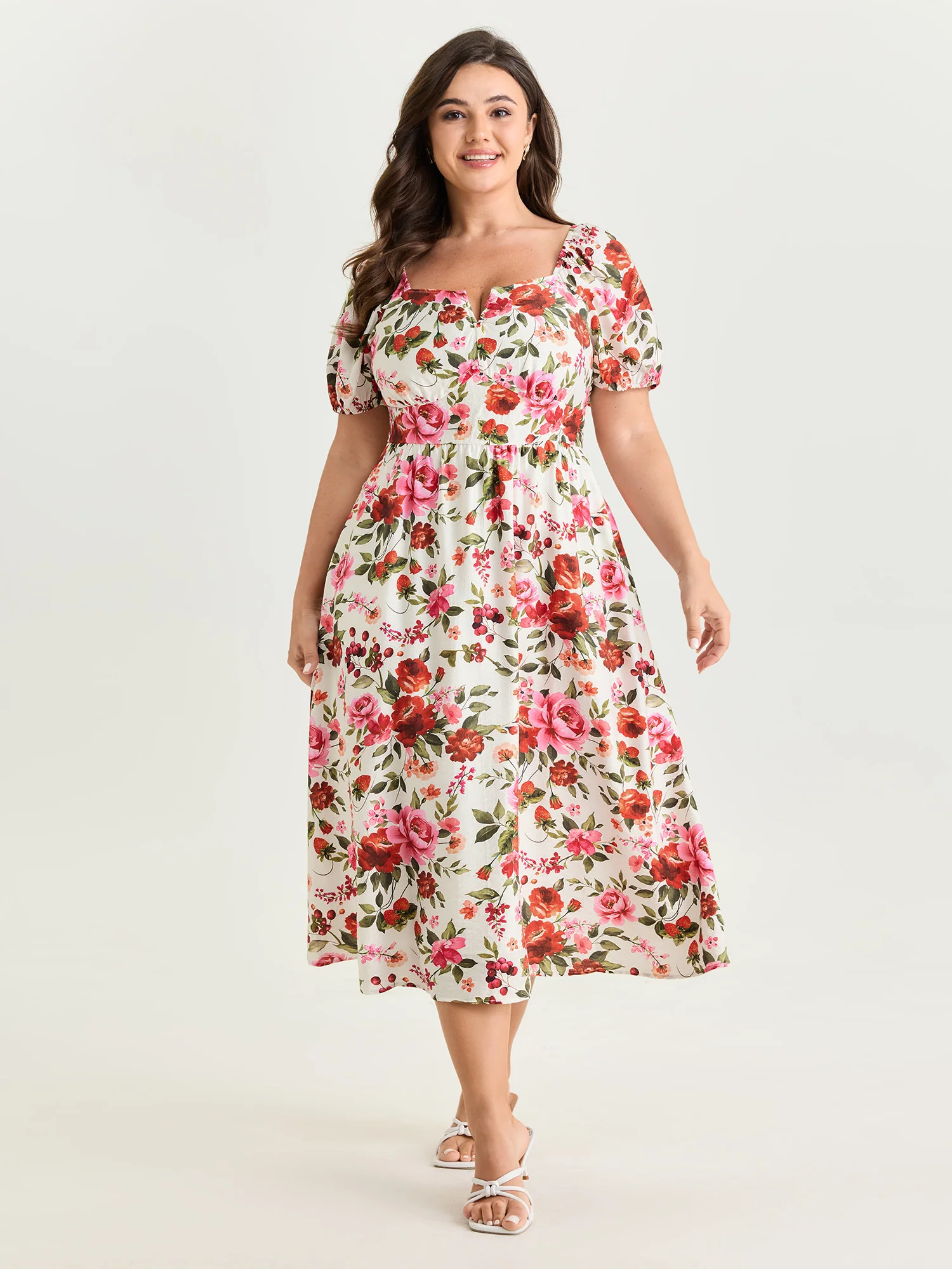 Floral Print Triangular Waist Midi Dress - Image 3