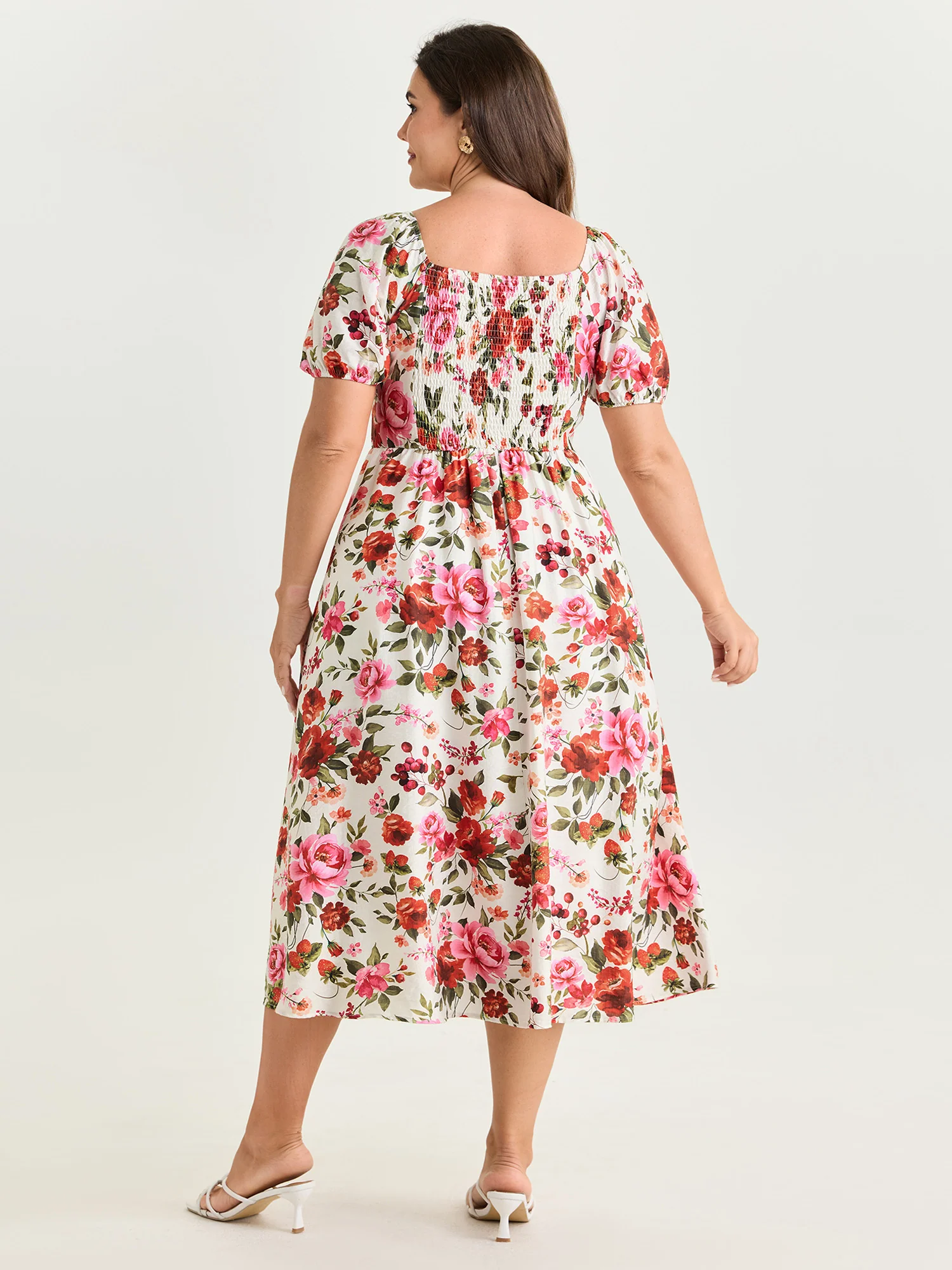 Floral Print Triangular Waist Midi Dress - Image 4