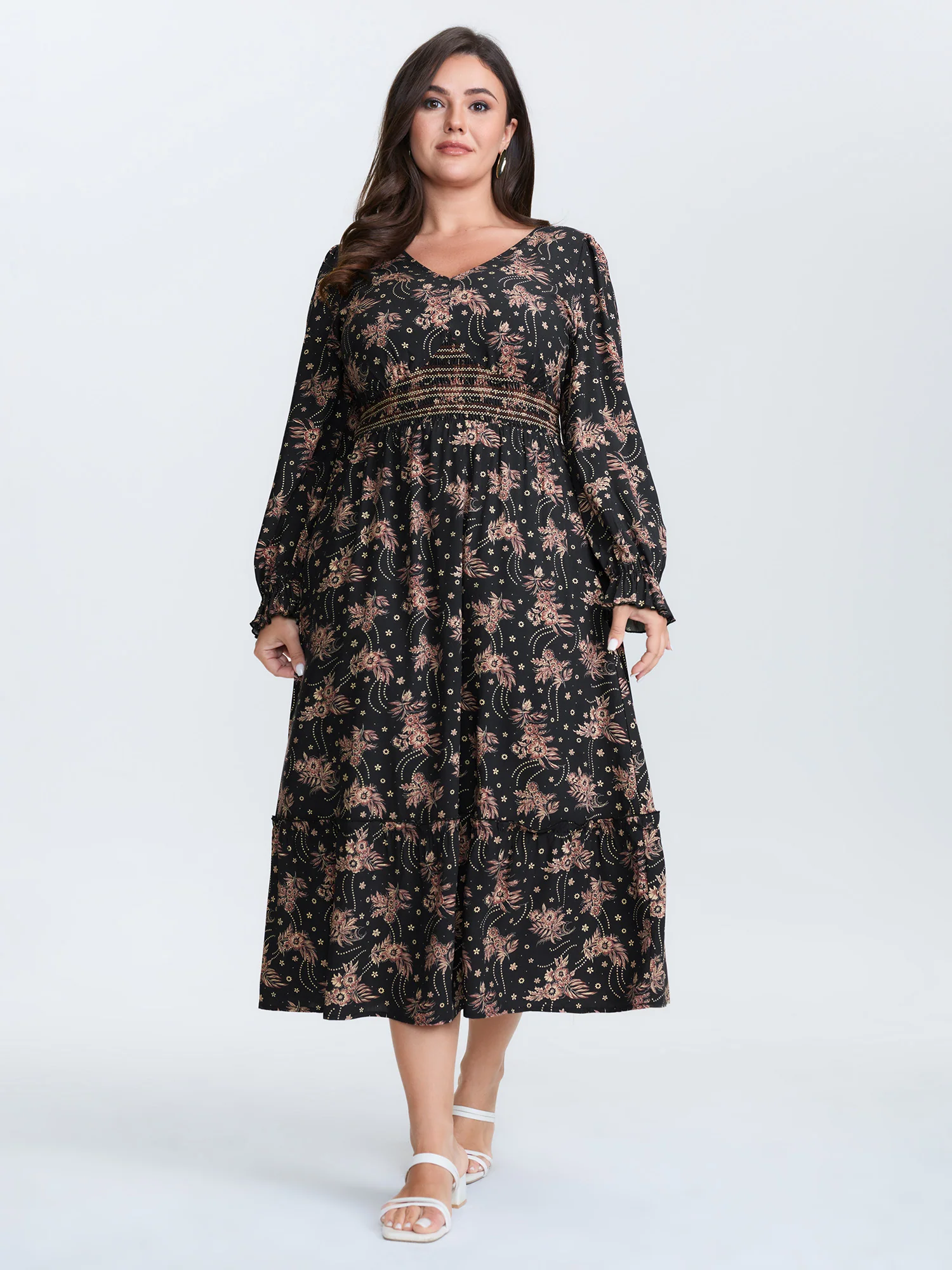 Floral Print Triangular Waist Midi Dress - Image 3