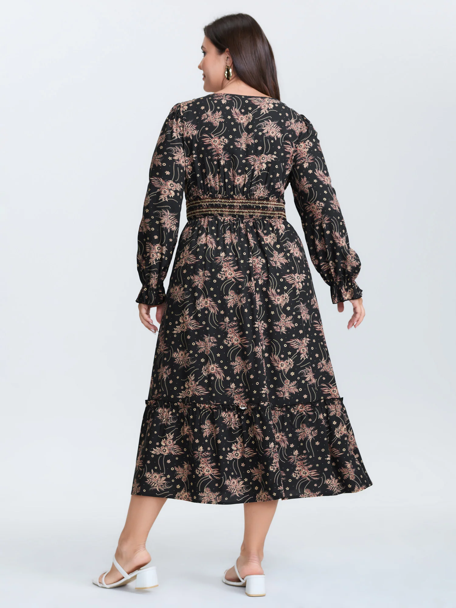 Floral Print Triangular Waist Midi Dress - Image 4
