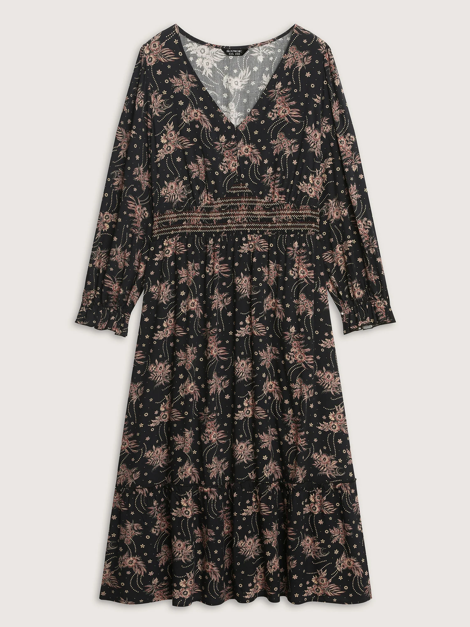 Floral Print Triangular Waist Midi Dress - Image 7