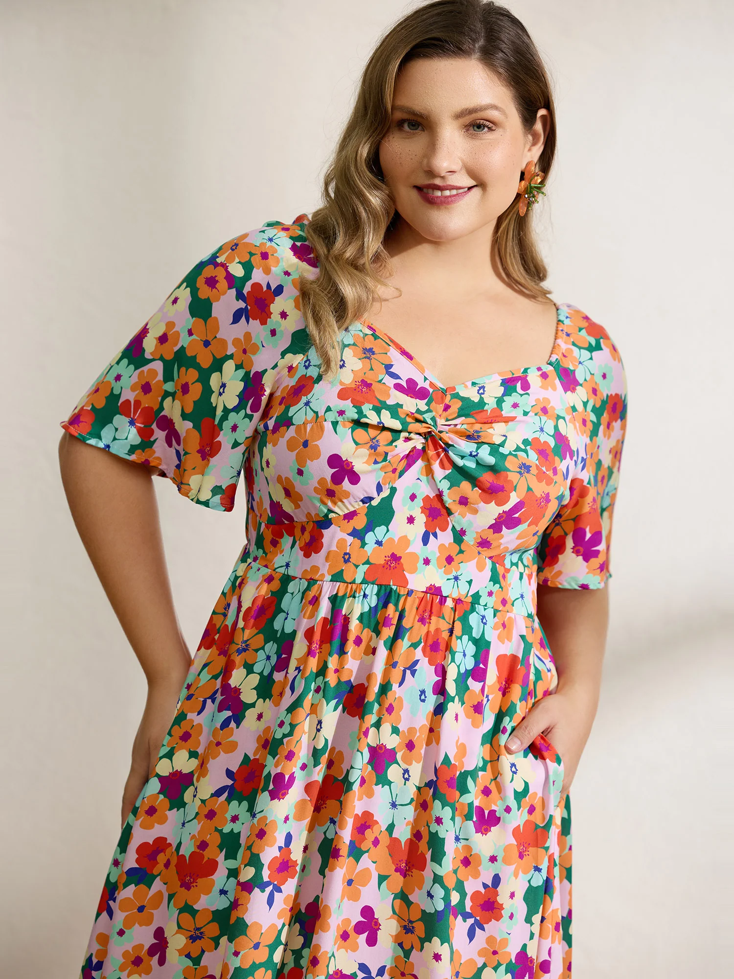 Floral Print Twist Knot Midi Dress - Image 2