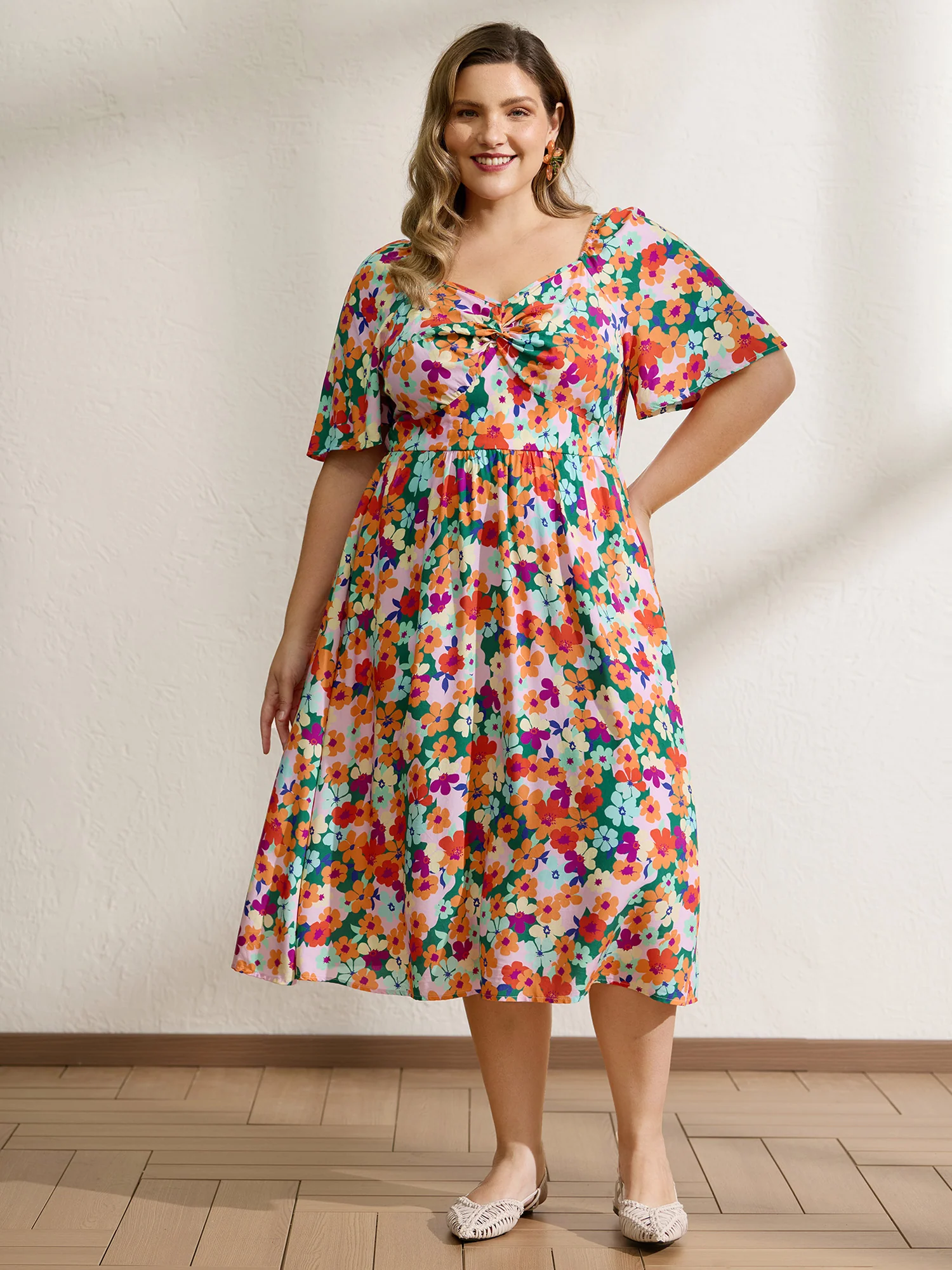 Floral Print Twist Knot Midi Dress - Image 3