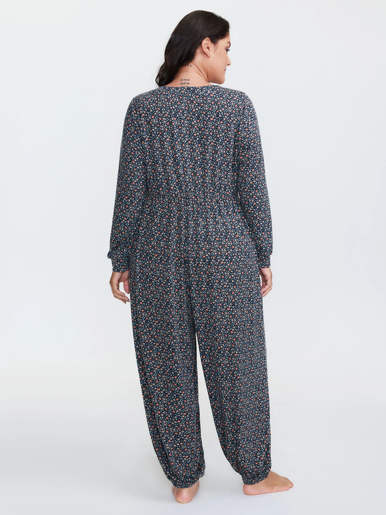 Floral Print V-Neck Button Front Lounge Jumpsuit - Image 5