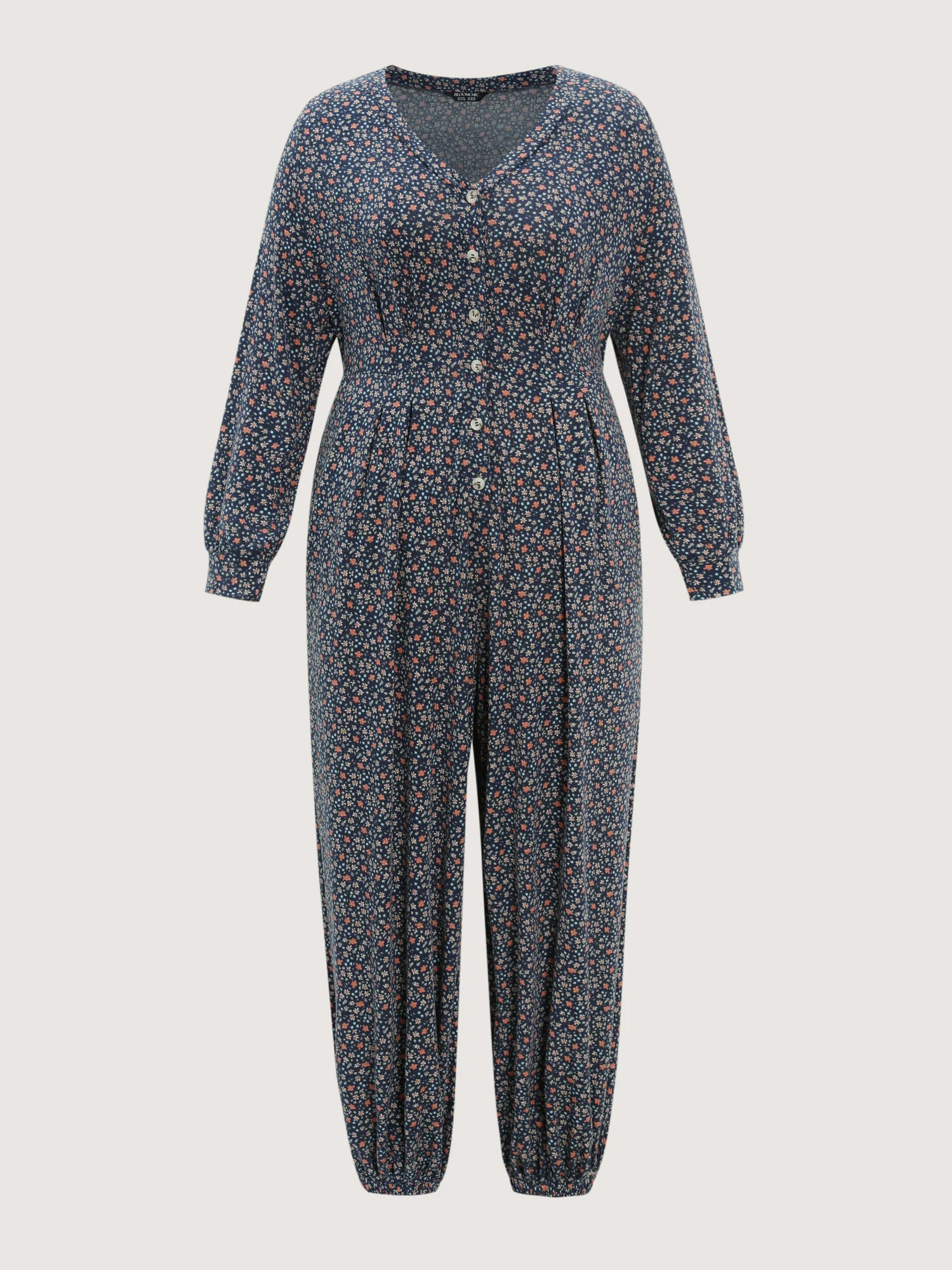 Floral Print V-Neck Button Front Lounge Jumpsuit - Image 8