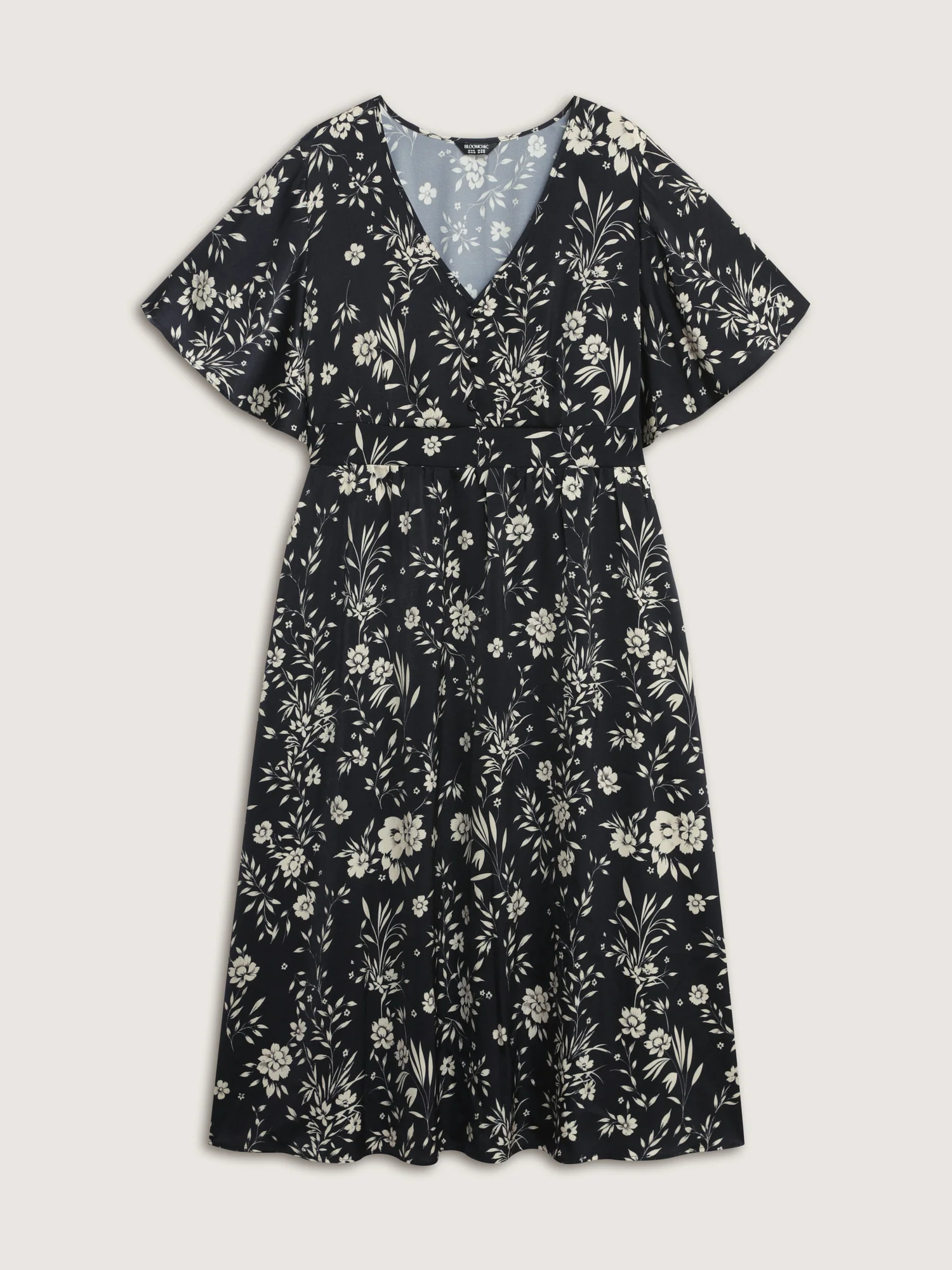Floral Print V-Neck Cinched-Waist Midi Dress - Image 7