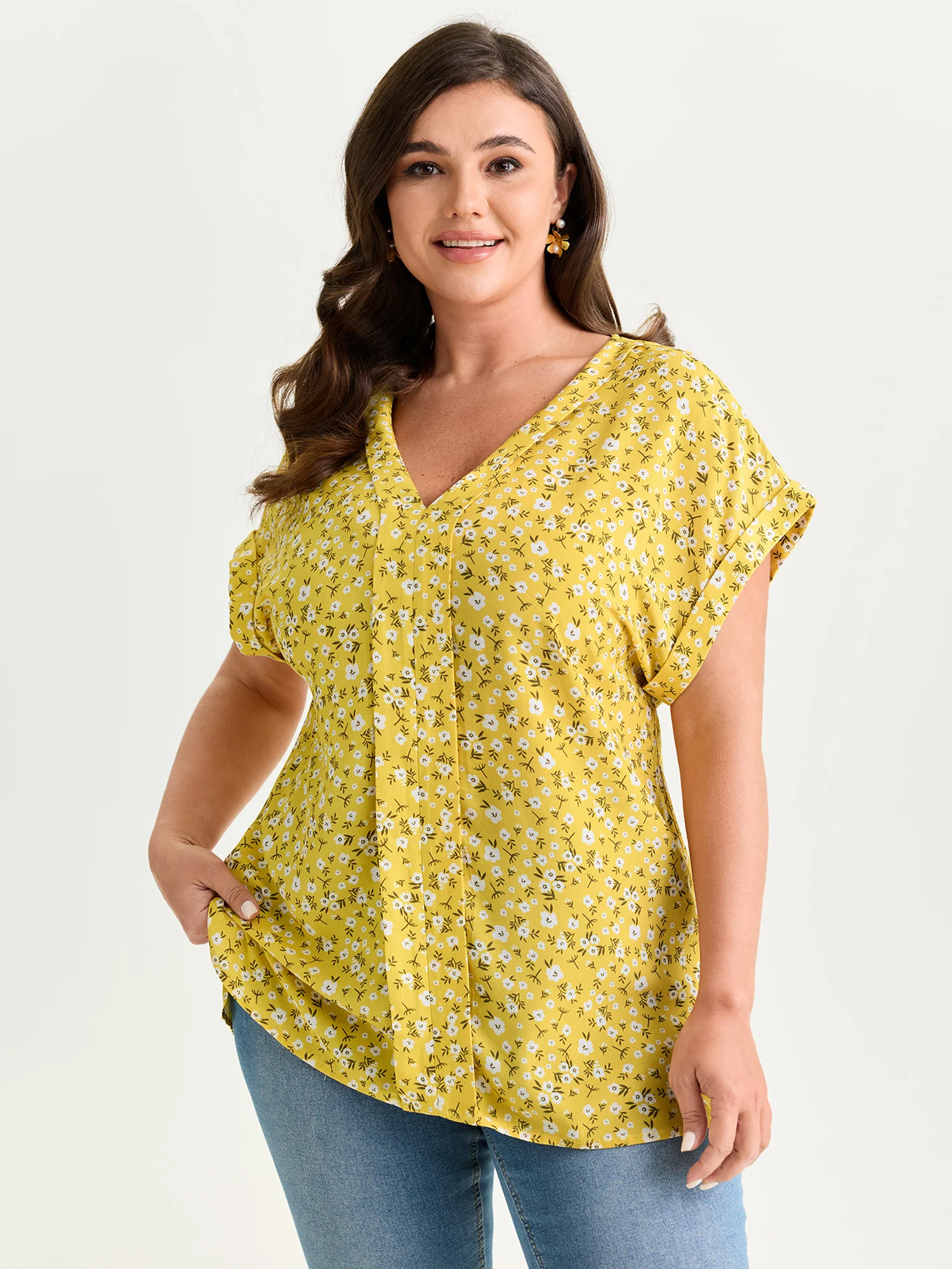 Floral Print V-Neck Dolman Sleeve Blouse - Image 2