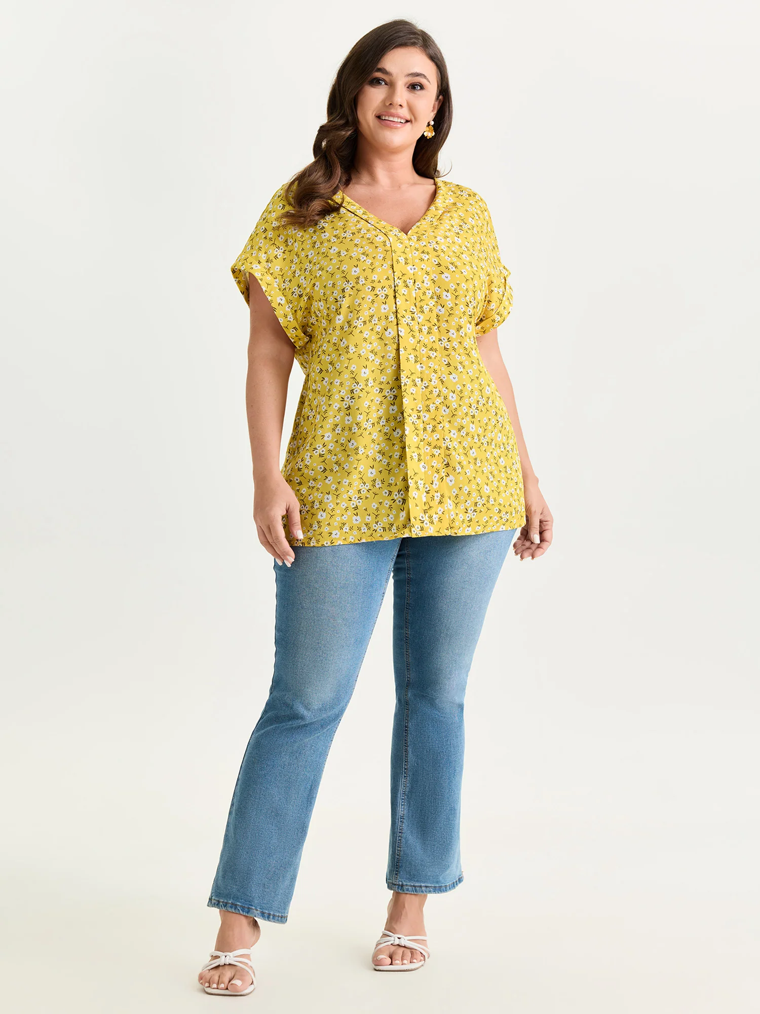 Floral Print V-Neck Dolman Sleeve Blouse - Image 3