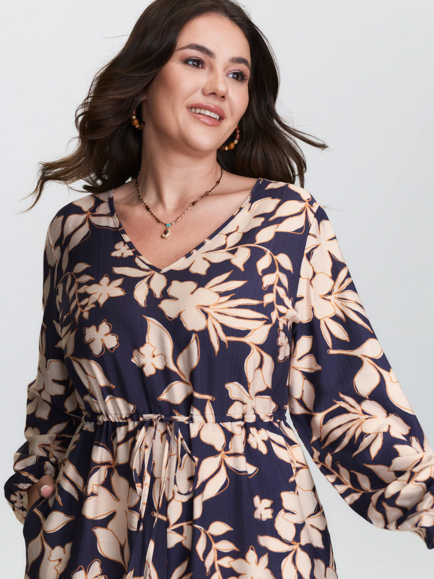 Floral Print V-Neck Drawstring Waist Jumpsuit - Image 2