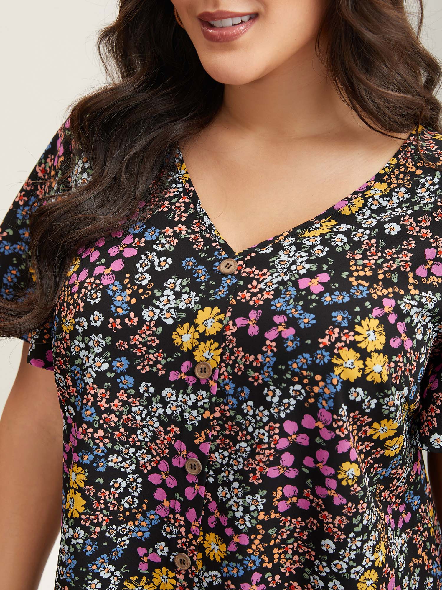 Floral Print V-Neck Flowy Blouse - Image 2