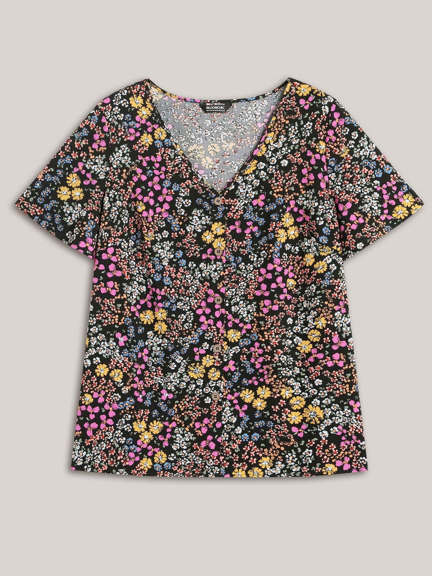 Floral Print V-Neck Flowy Blouse - Image 5