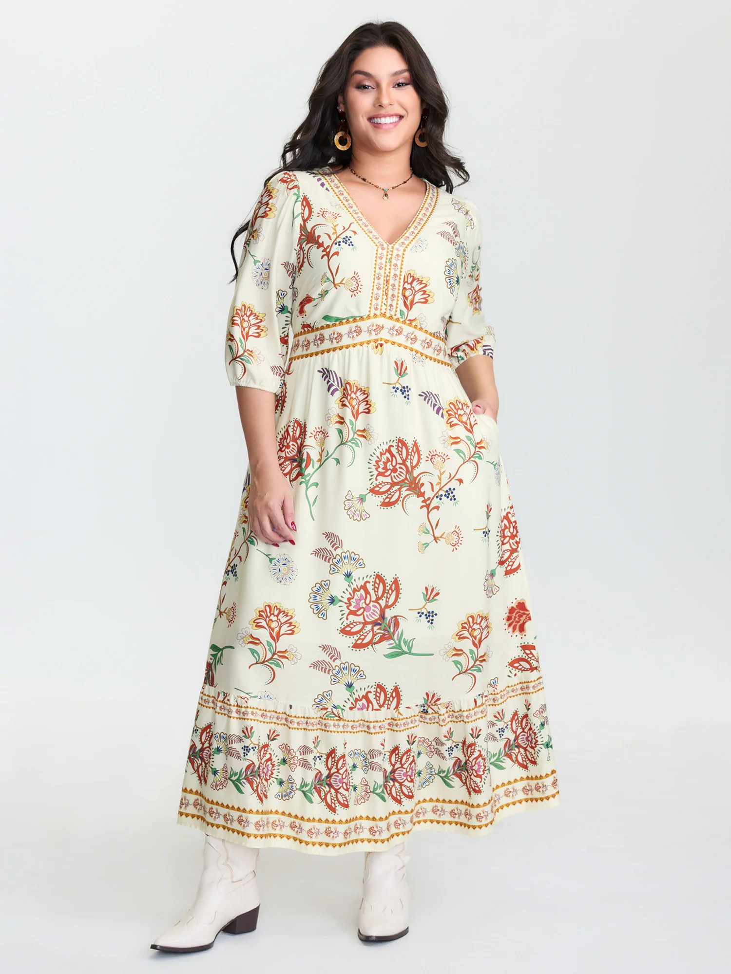 Floral Print V-Neck Flowy Maxi Dress - Image 2