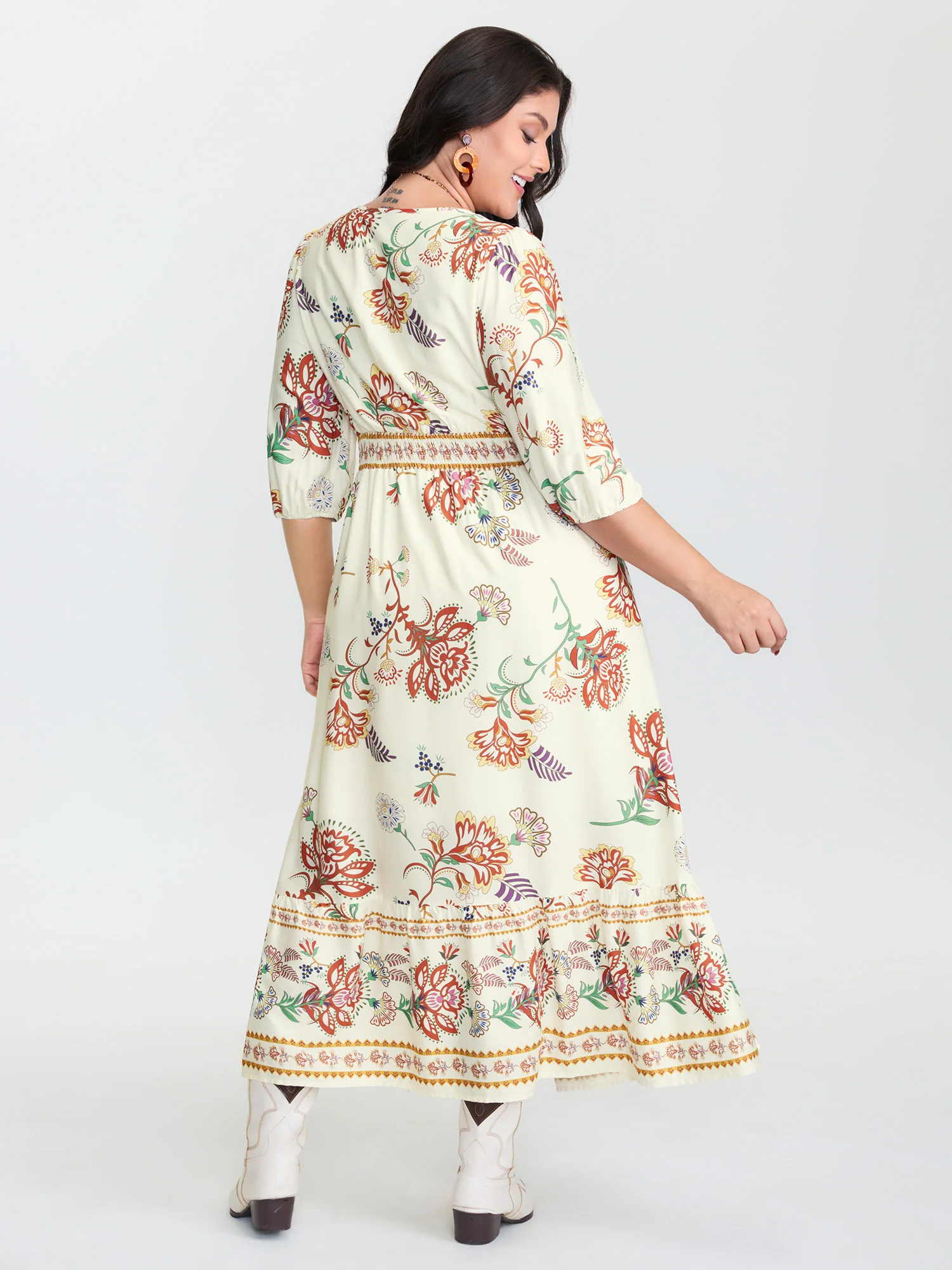 Floral Print V-Neck Flowy Maxi Dress - Image 5