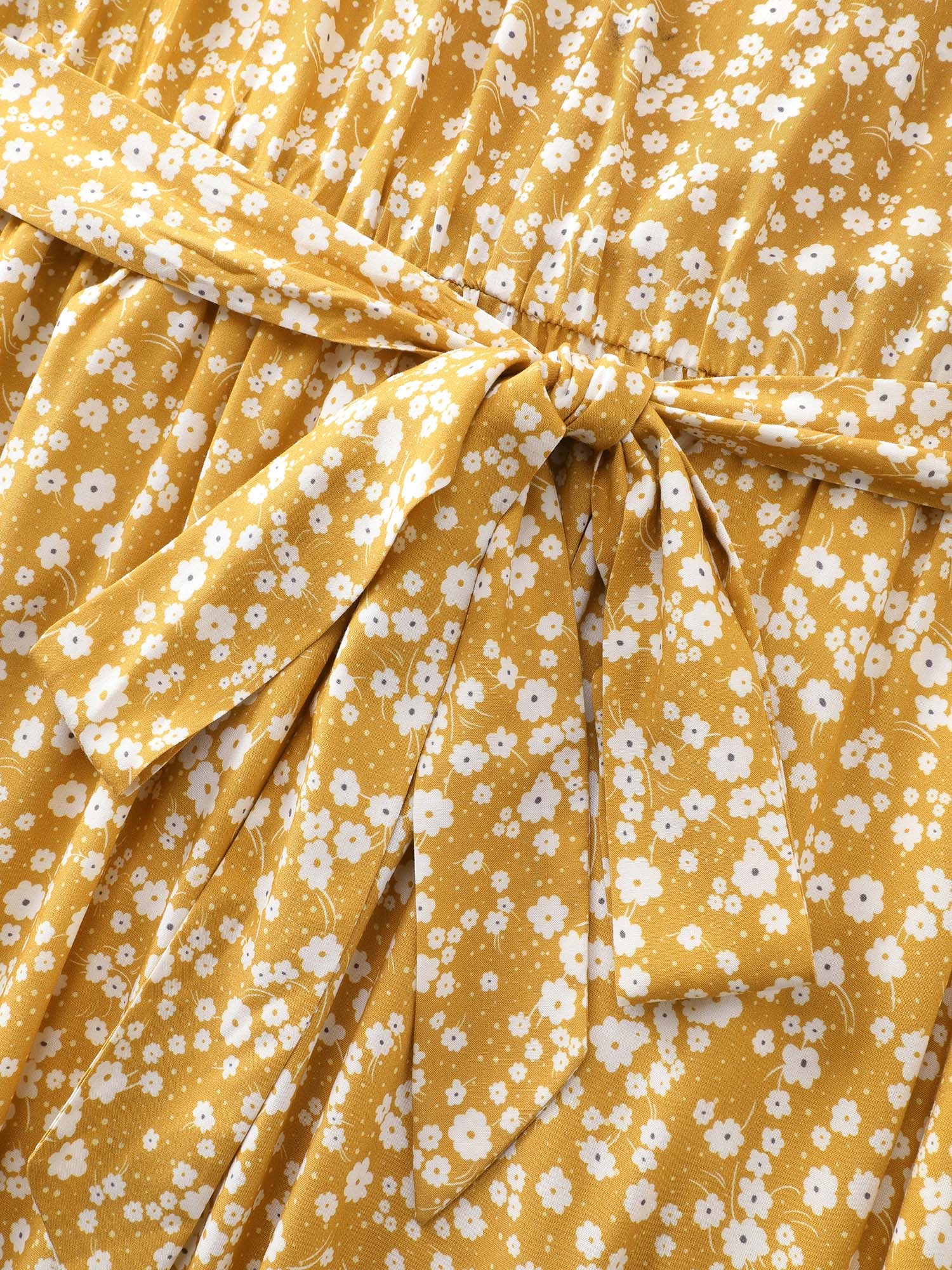 Floral Print V-Neck Petal Sleeve Midi Dress - Image 6