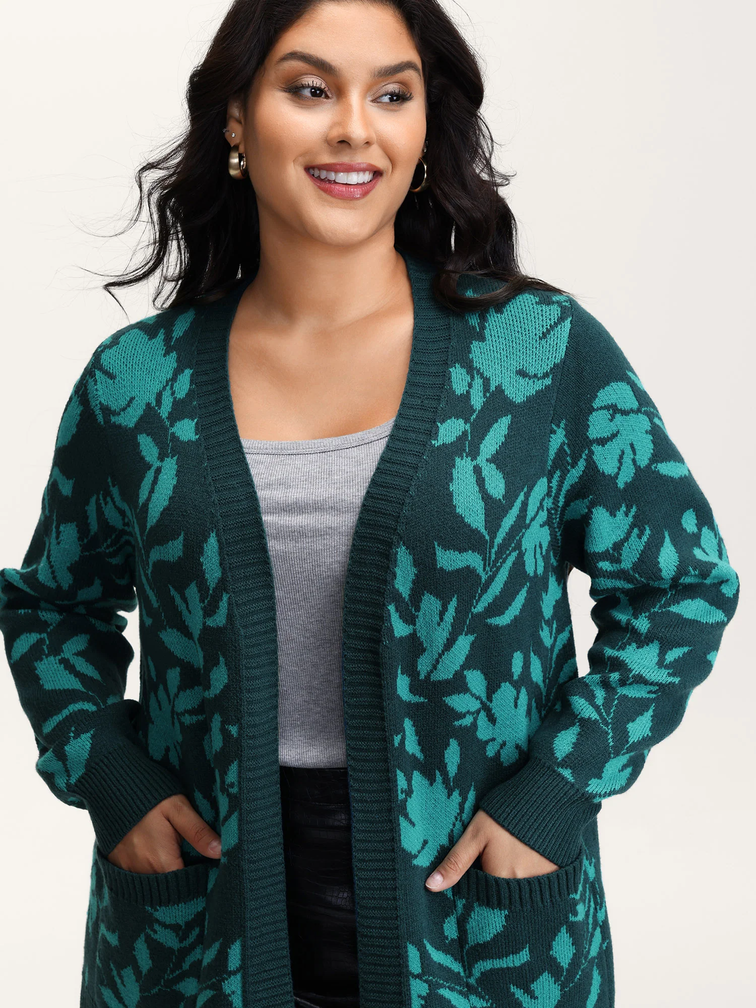Floral Print V-Neck Ribbed Knit Cardigan - Image 2