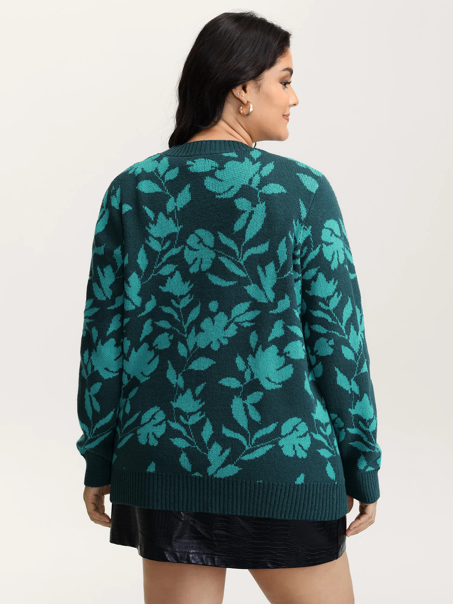 Floral Print V-Neck Ribbed Knit Cardigan - Image 4