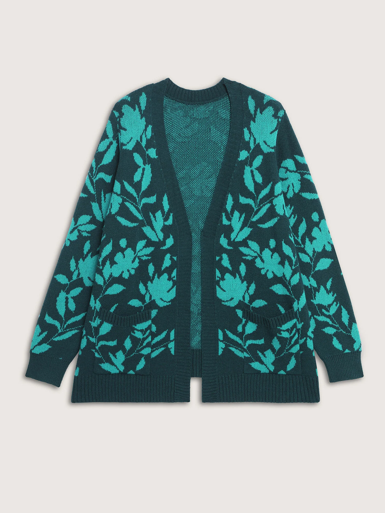 Floral Print V-Neck Ribbed Knit Cardigan - Image 8