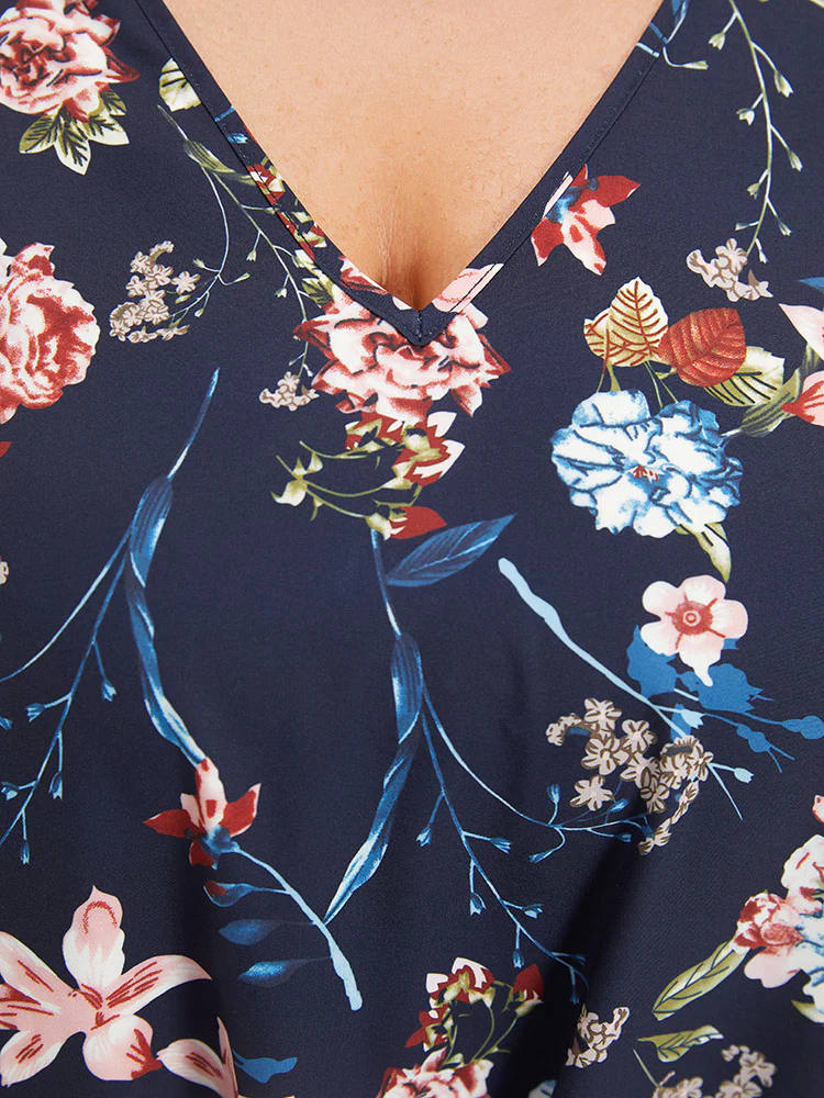 Floral Print V Neck Ruffle Sleeve Twist Hem Blouse - Image 6