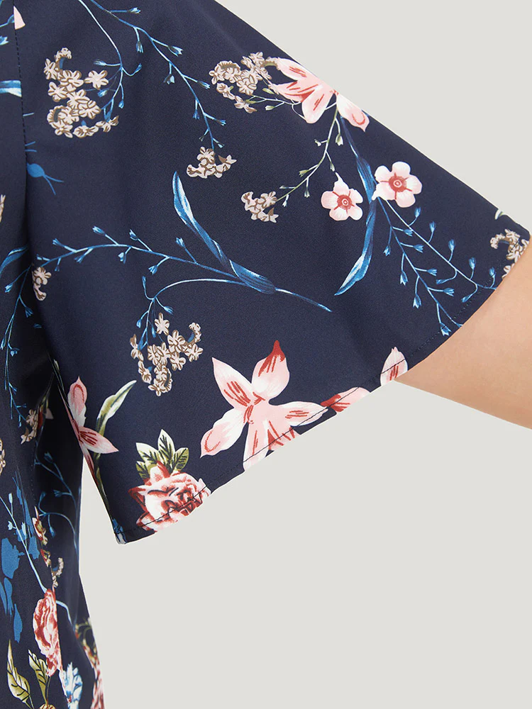 Floral Print V Neck Ruffle Sleeve Twist Hem Blouse - Image 8