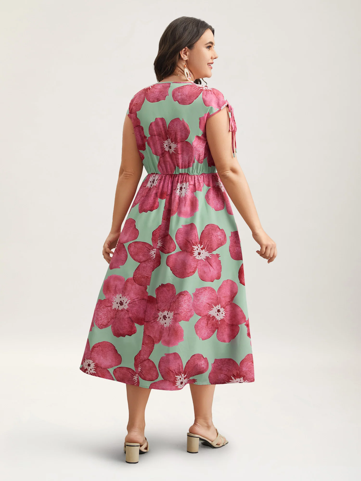 Floral Print V-Neck Tied Midi Dress - Image 4