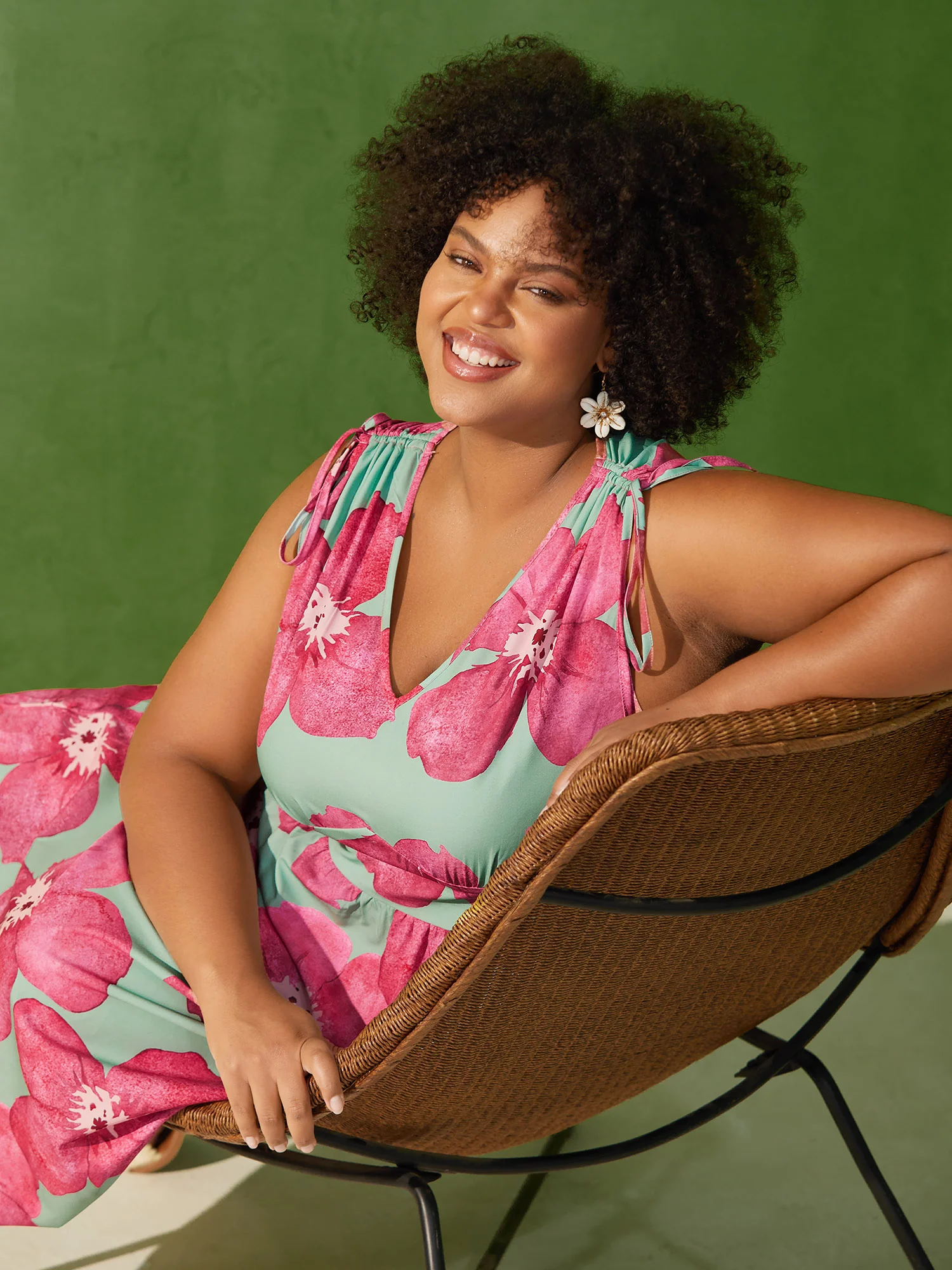 Floral Print V-Neck Tied Midi Dress - Image 5