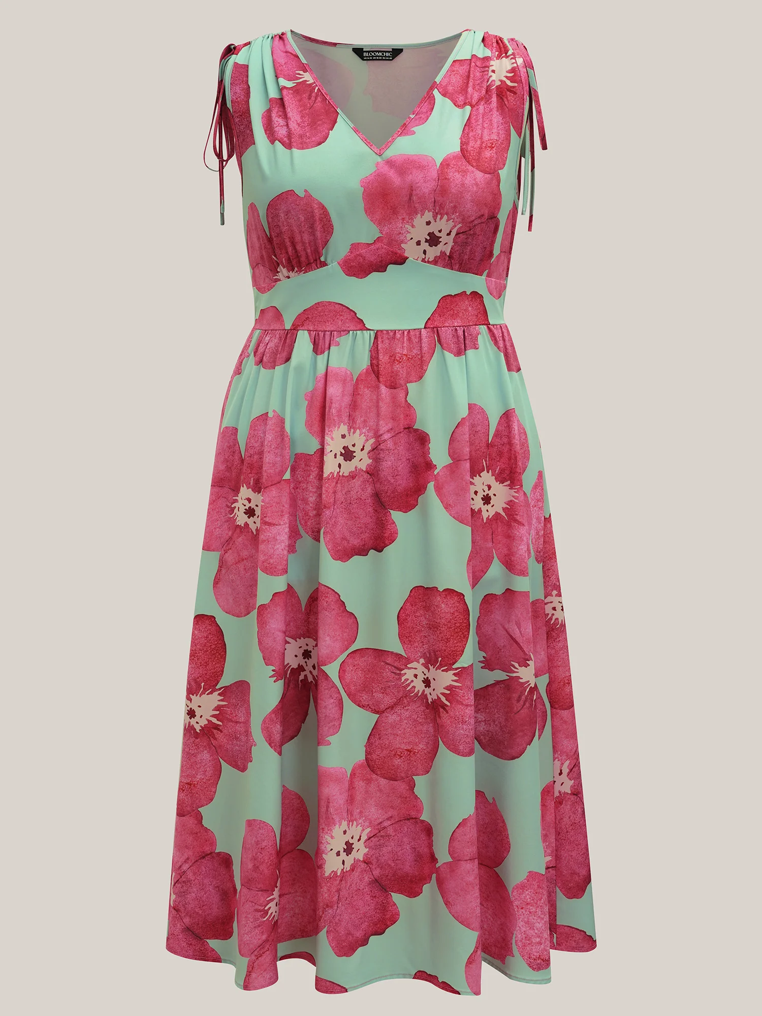Floral Print V-Neck Tied Midi Dress - Image 8