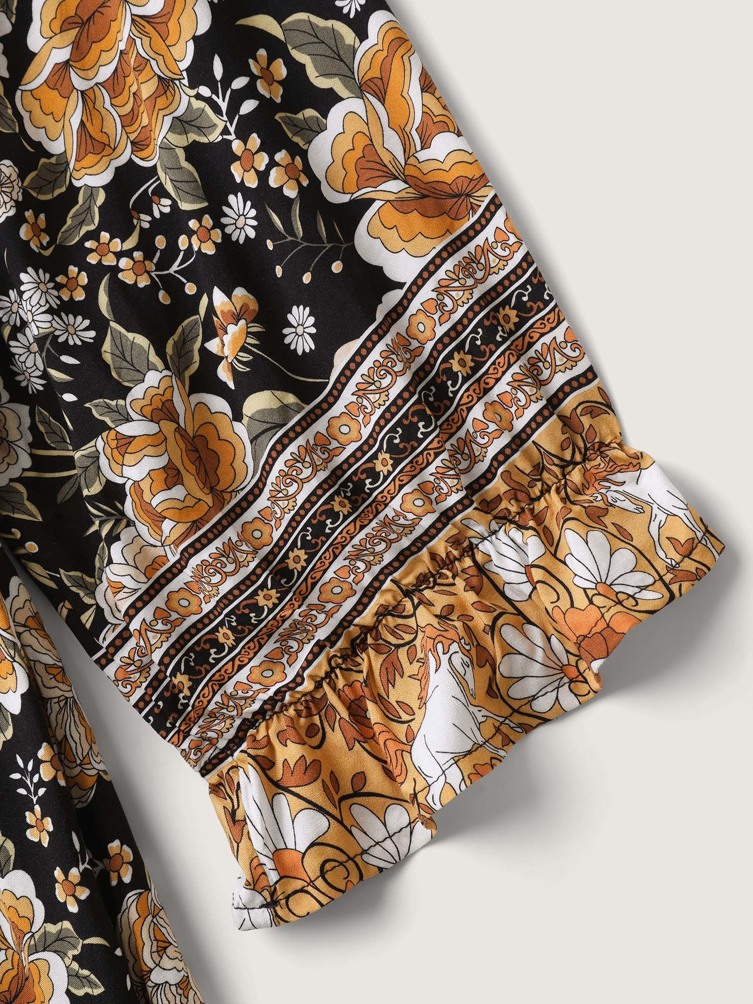 Floral Print Waist-Cinched Contrast Midi Dress - Image 6