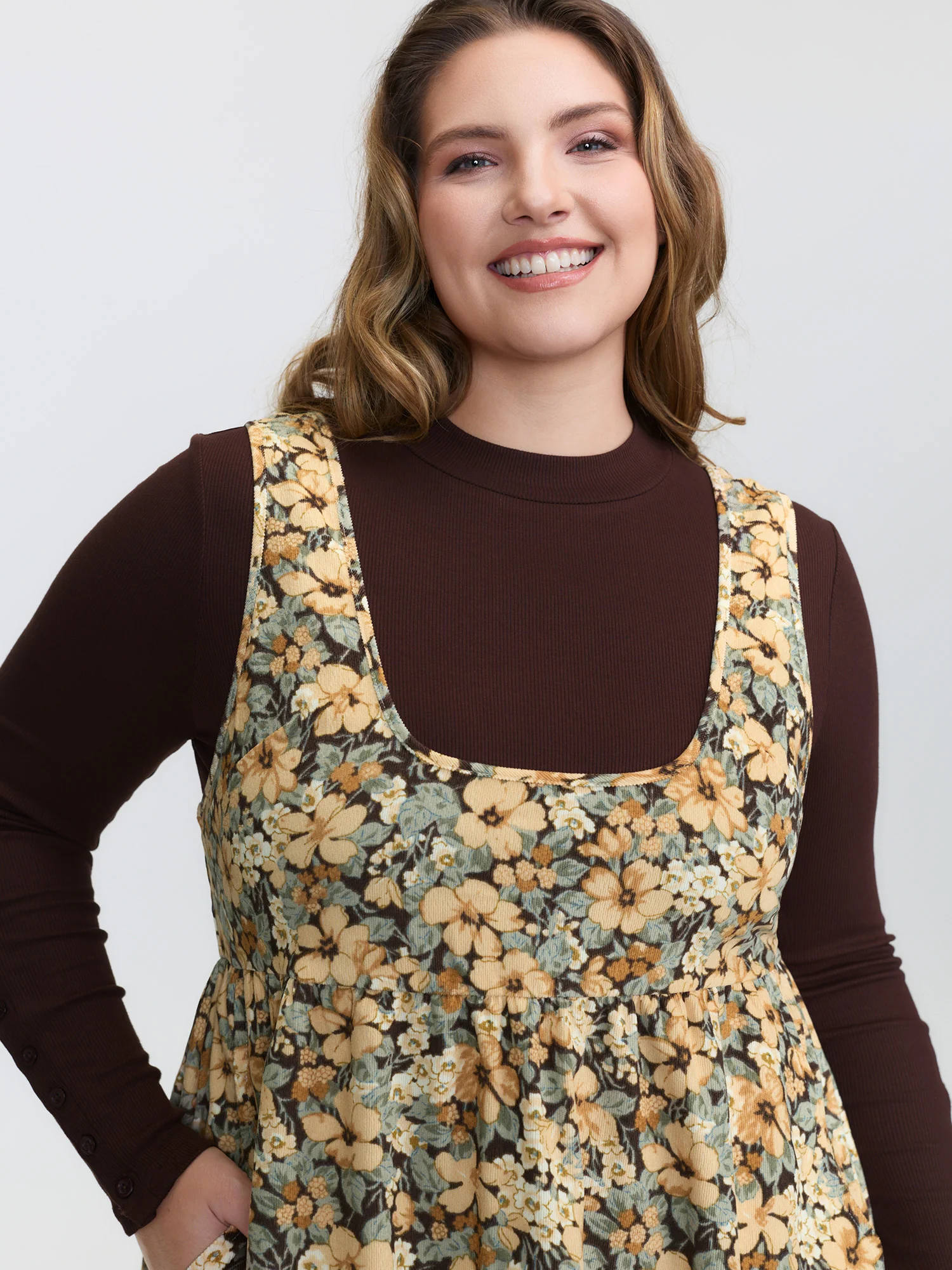 Floral Print Waist-Defining A-Line Midi Dress - Image 2