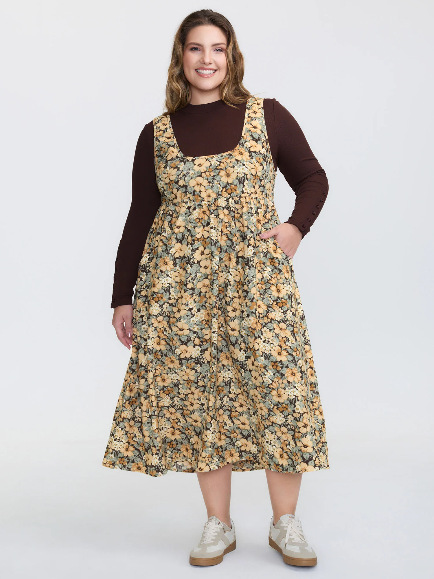 Floral Print Waist-Defining A-Line Midi Dress - Image 4