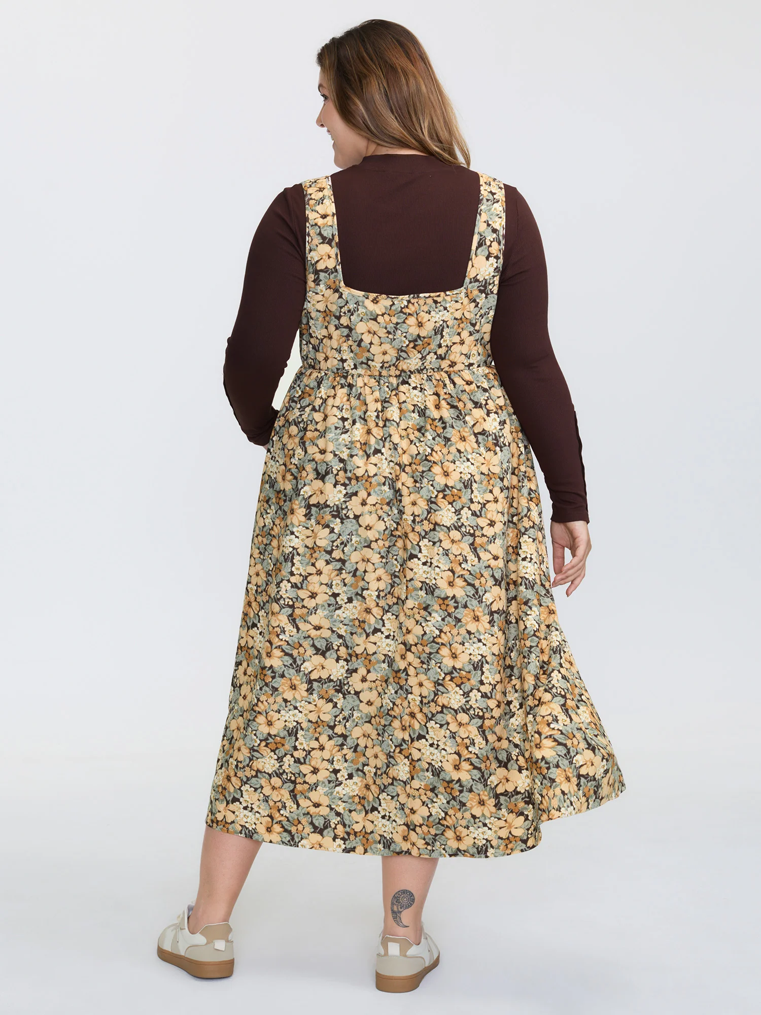 Floral Print Waist-Defining A-Line Midi Dress - Image 5