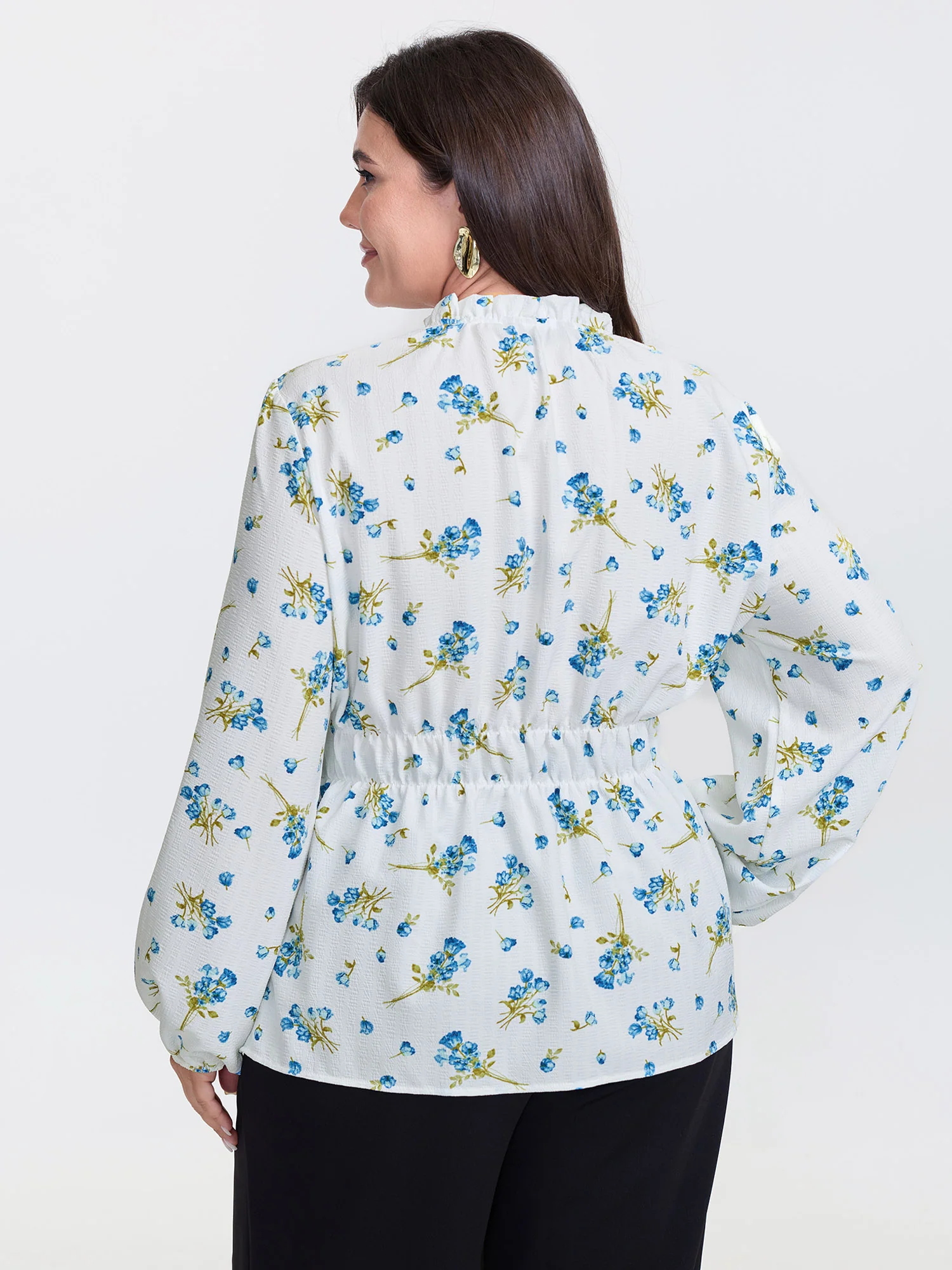 Floral Print Waist Defining Neck Tie Blouse - Image 4