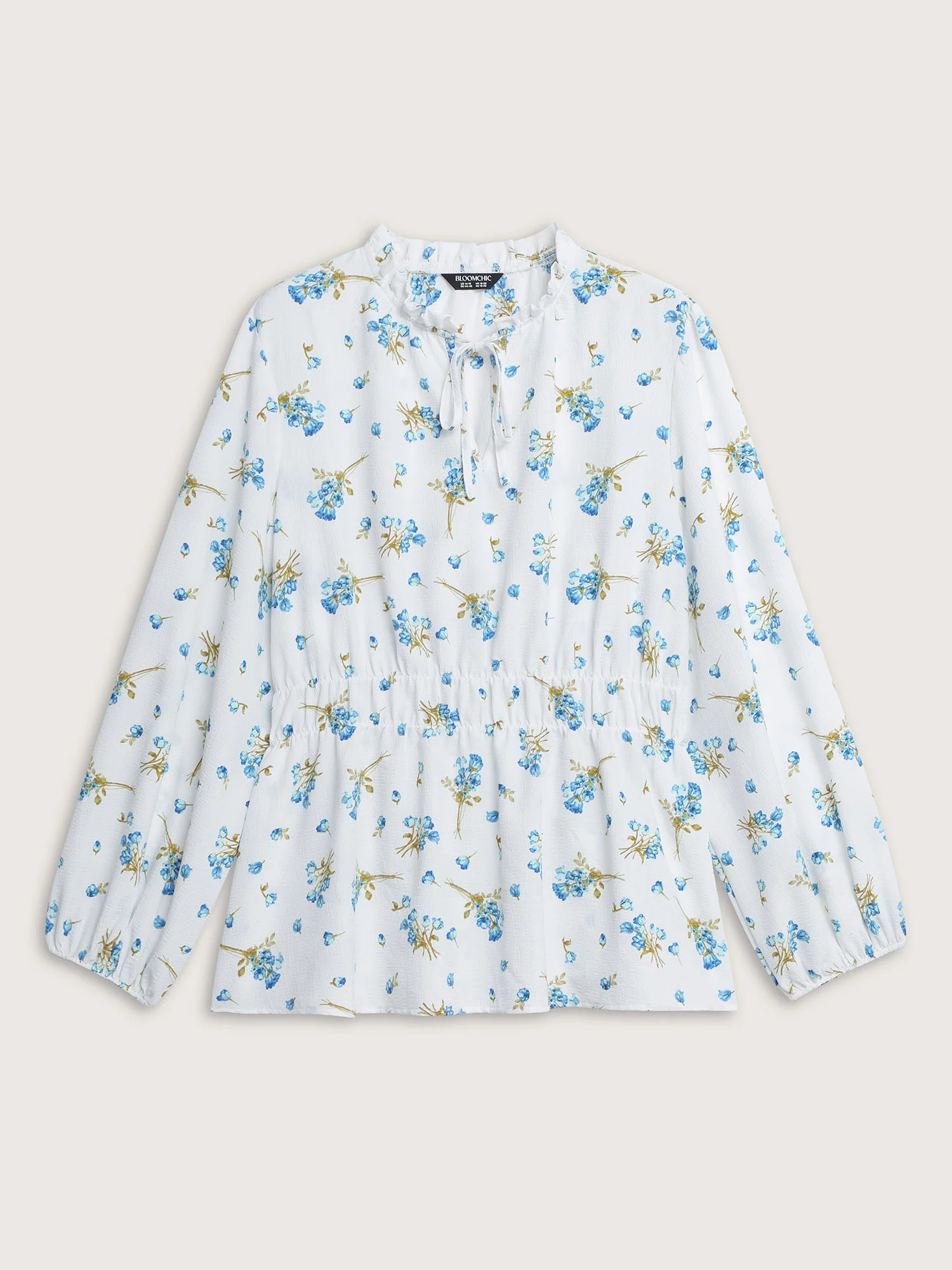 Floral Print Waist Defining Neck Tie Blouse - Image 7