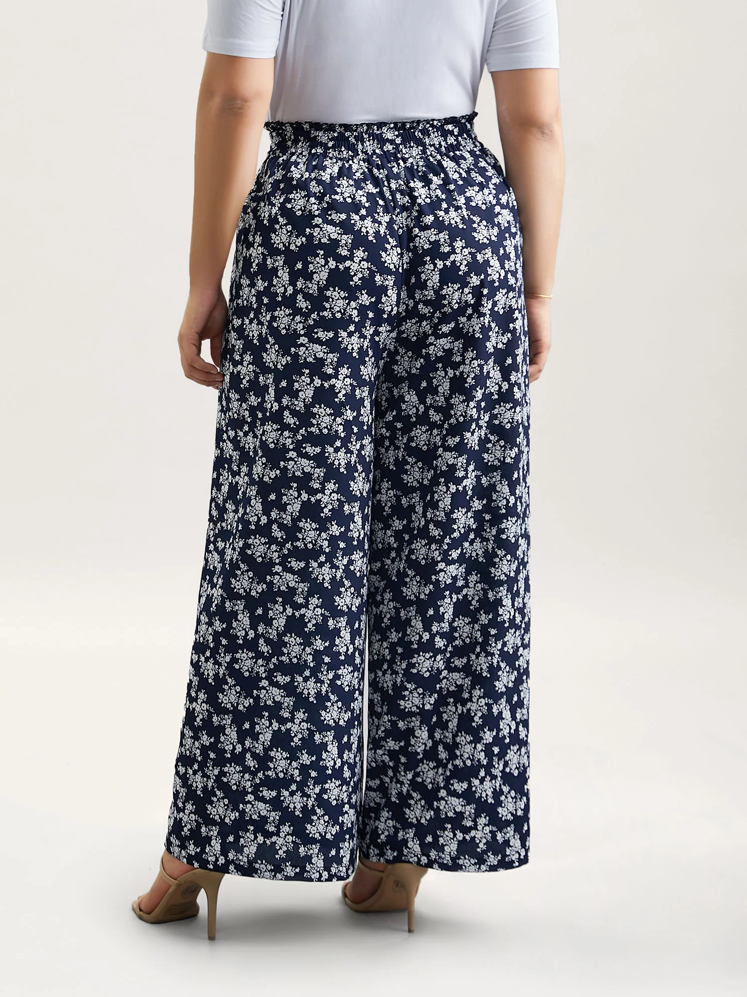 Floral Print Waist Stretchy Wide Leg Pants - Image 5