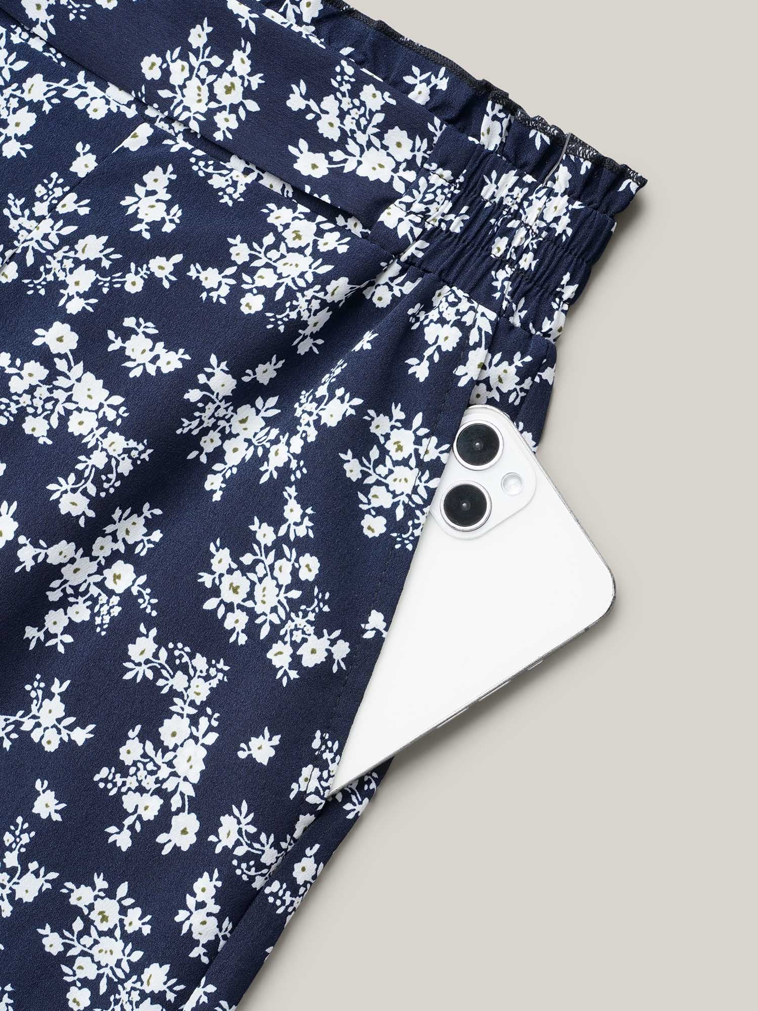 Floral Print Waist Stretchy Wide Leg Pants - Image 6