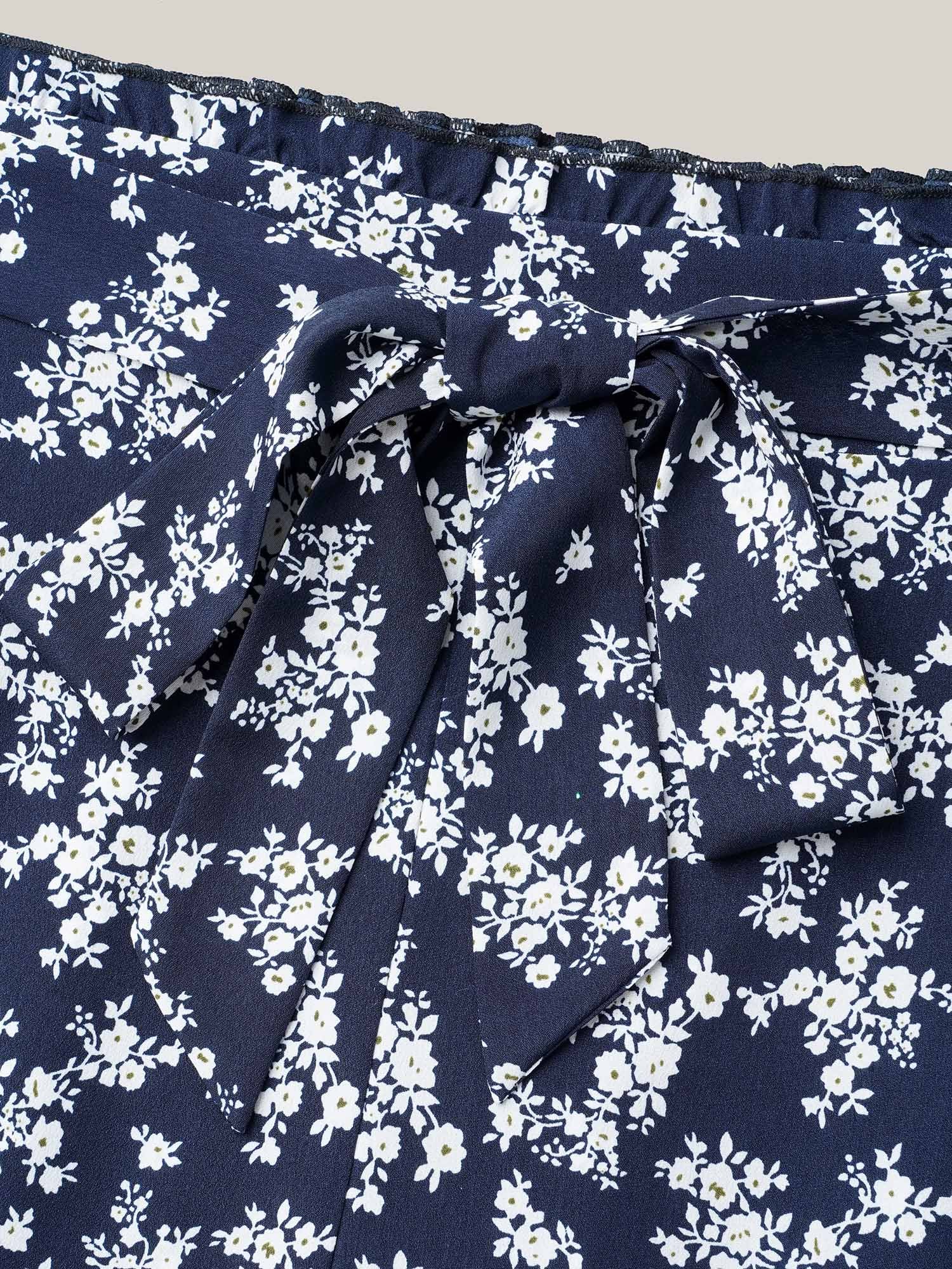 Floral Print Waist Stretchy Wide Leg Pants - Image 7