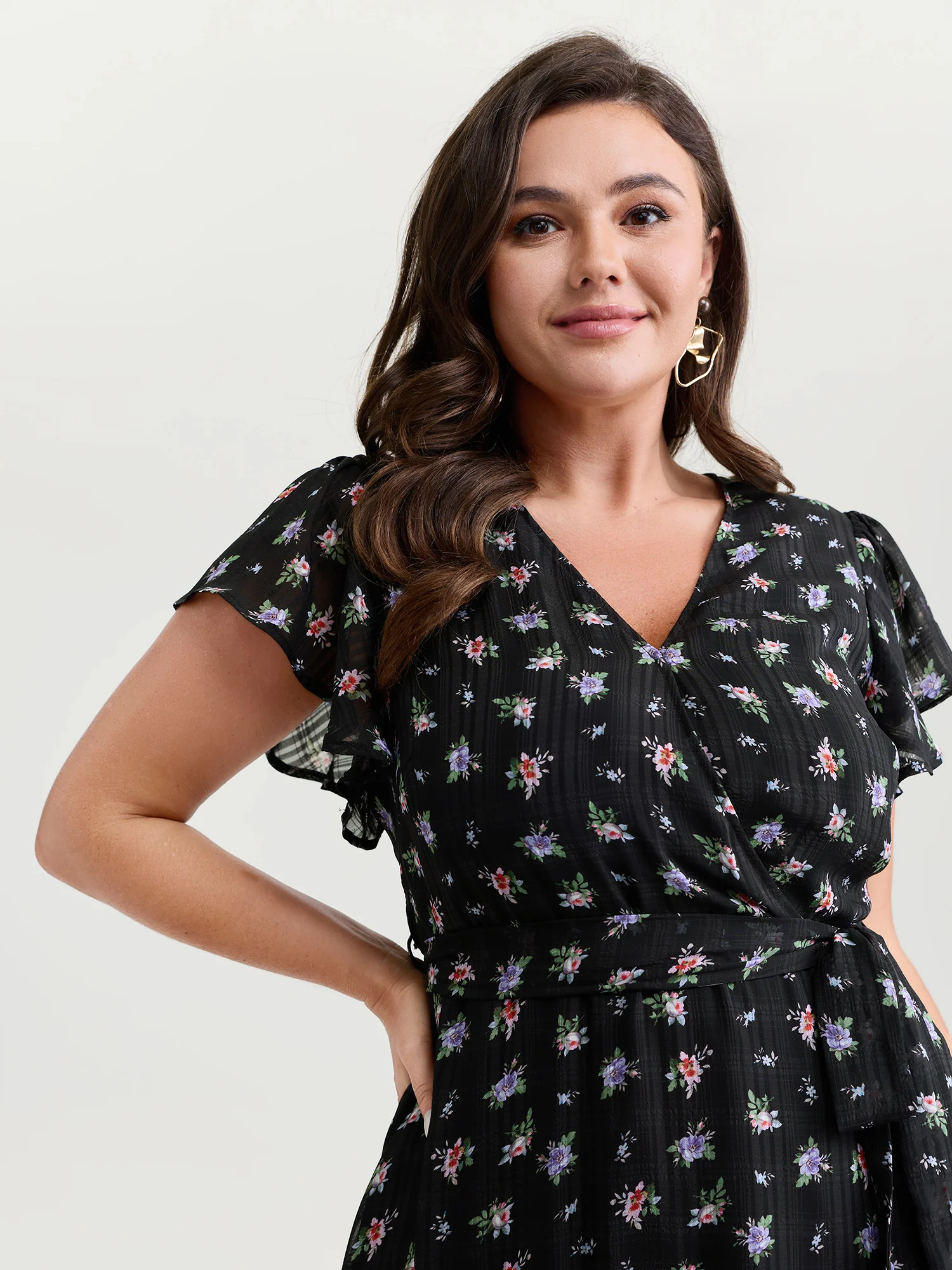 Floral Print Waist-Tie High Low Hem Midi Dress - Image 2