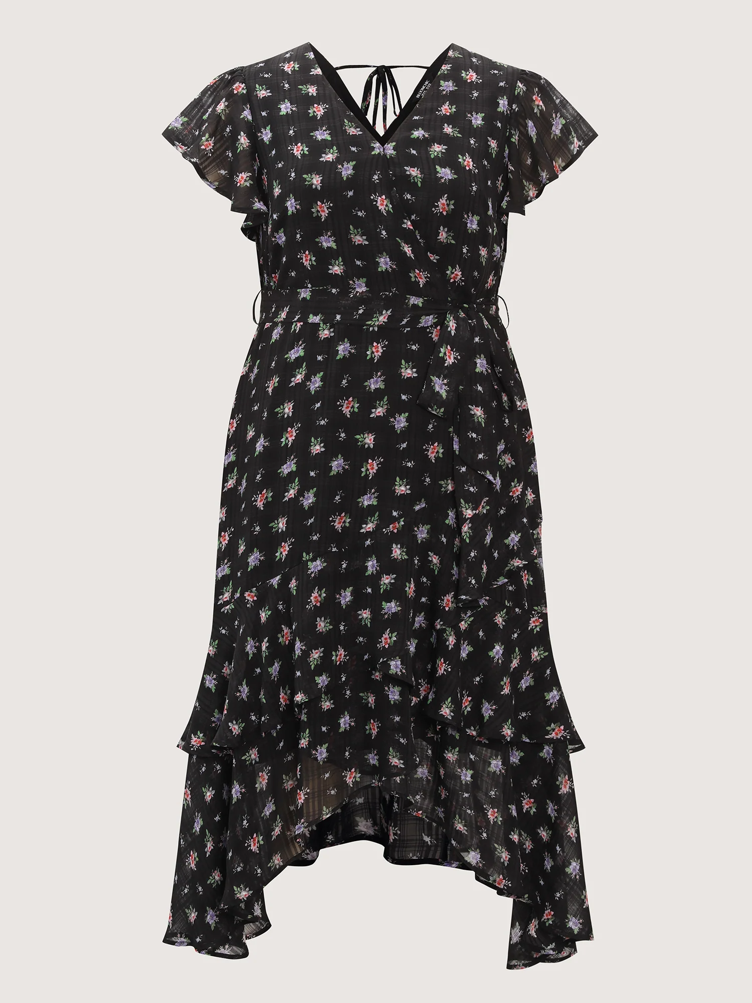 Floral Print Waist-Tie High Low Hem Midi Dress - Image 7