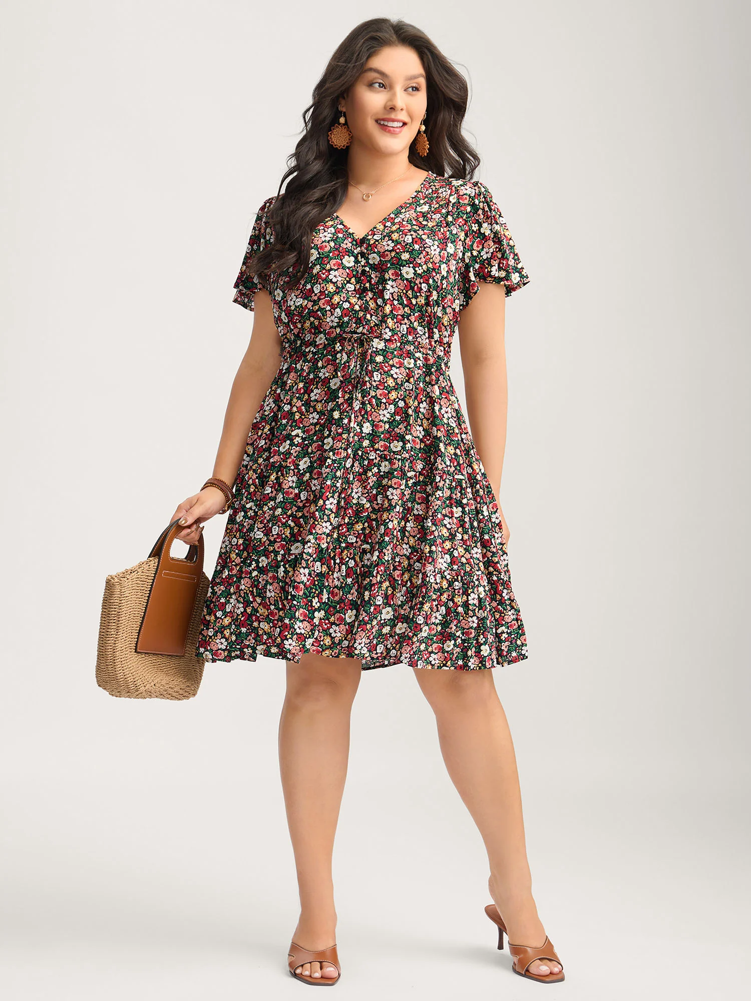 Floral Print Waist-Tie Midi Dress - Image 3