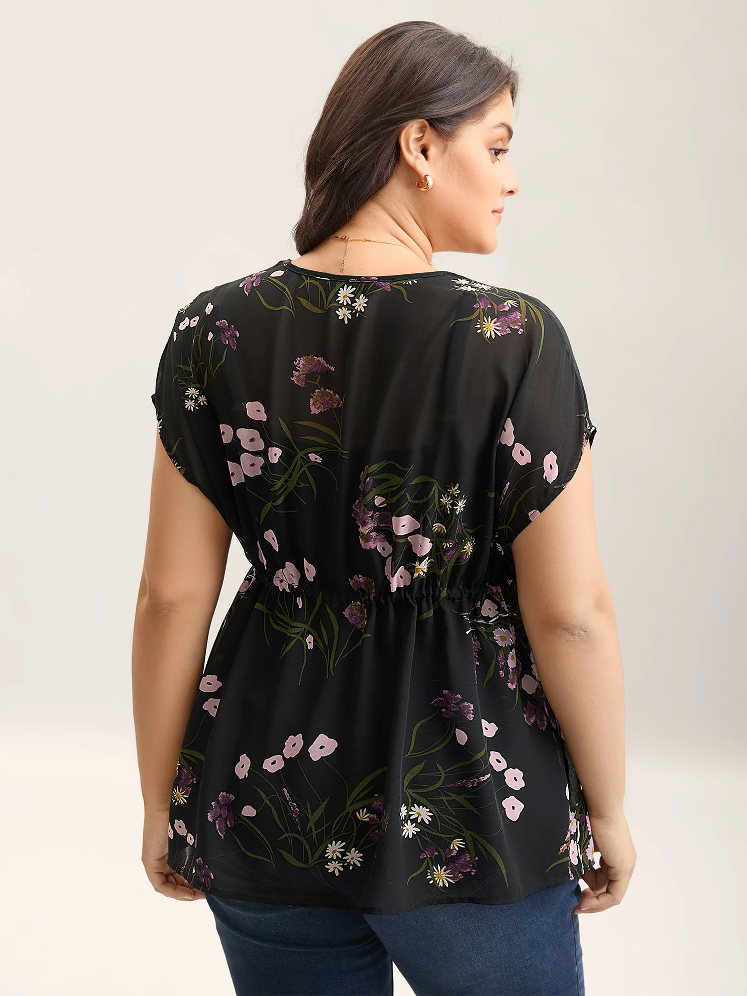 Floral Print Waist-Tie Mini Kimono - Image 4