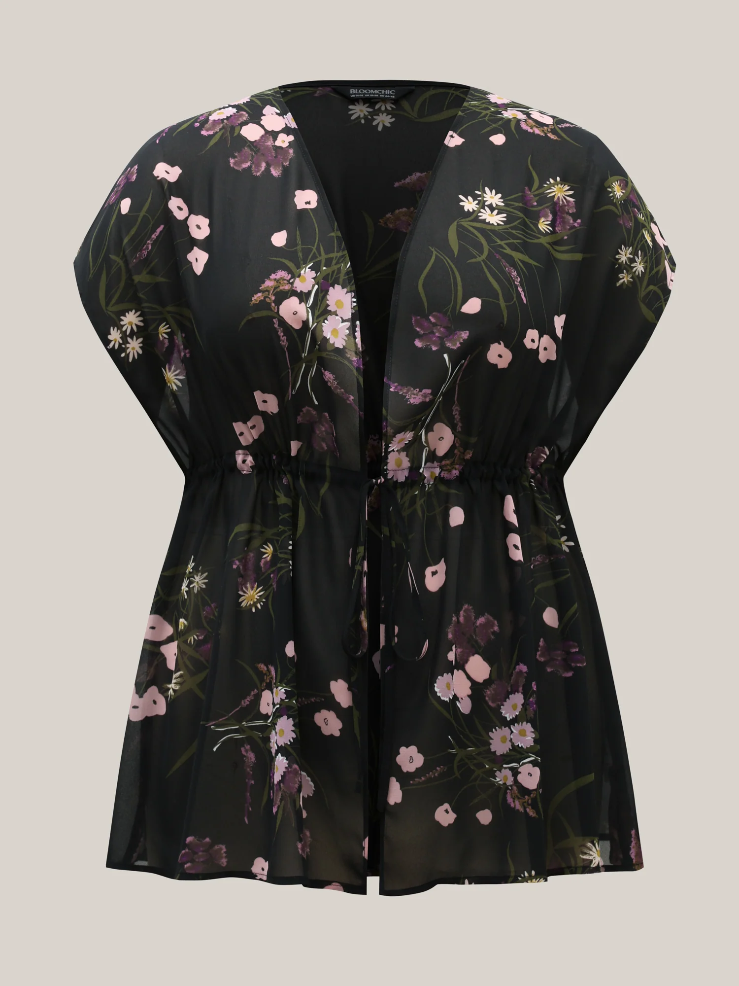 Floral Print Waist-Tie Mini Kimono - Image 7