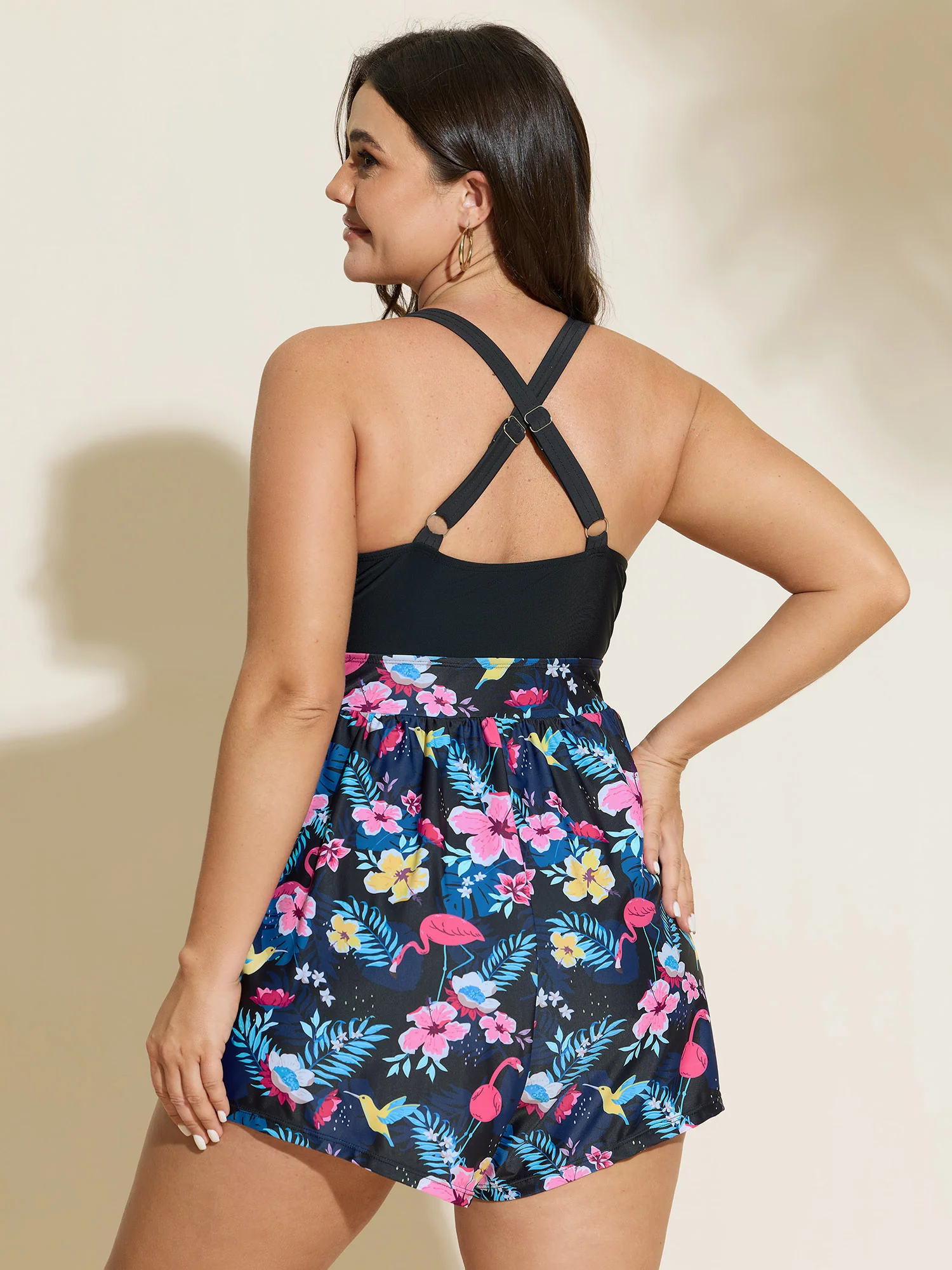 Floral Print Waist Tie One-Piece Swimsuit - Image 5